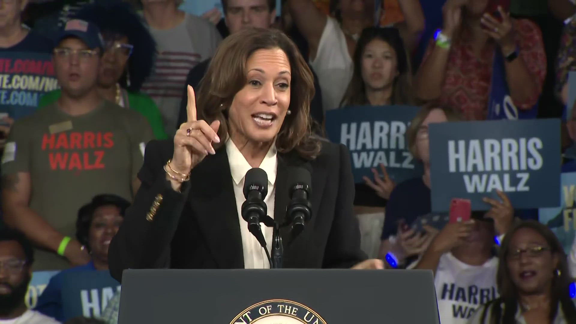 Democratic presidential nominee Vice President Kamala Harris spoke at a campaign event at East Carolina University in Greenville, N.C. on Sunday.