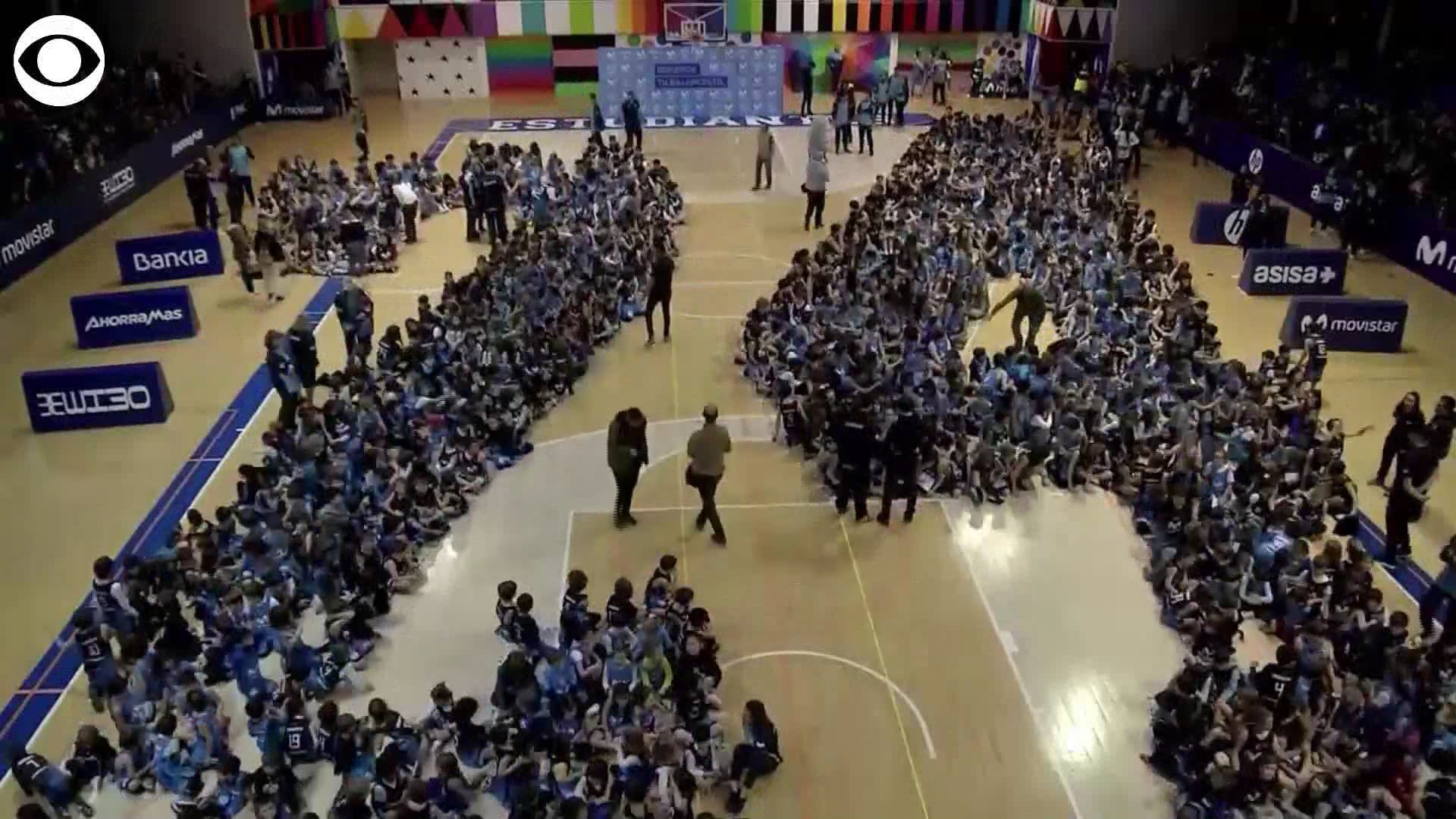Youth basketball players in Madrid, Spain paid tribute to late basketball legend Kobe Bryant. They formed a giant "24" - one of Kobe's jersey numbers as a Laker.