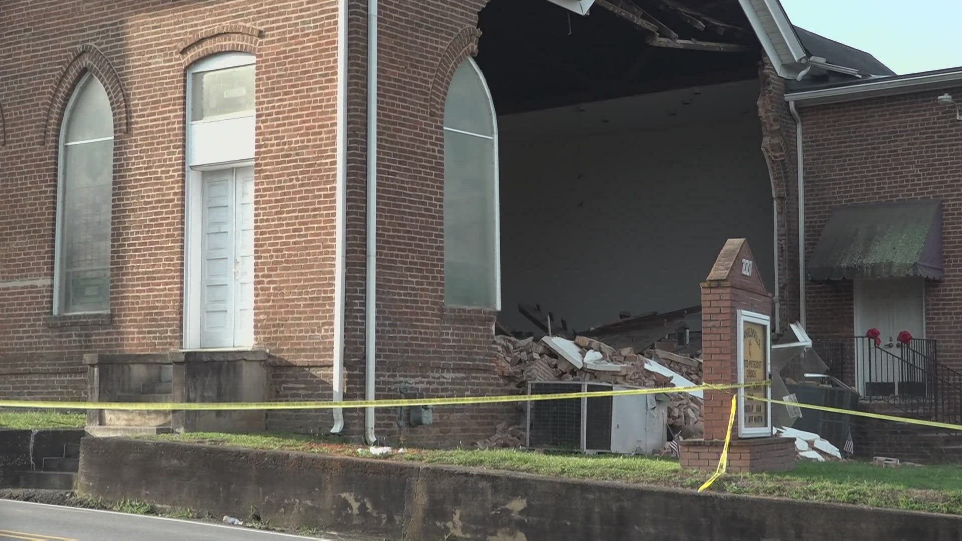 Franklinville United Methodist Church started crumbling Thursday. The bell tower was taken down Sunday.