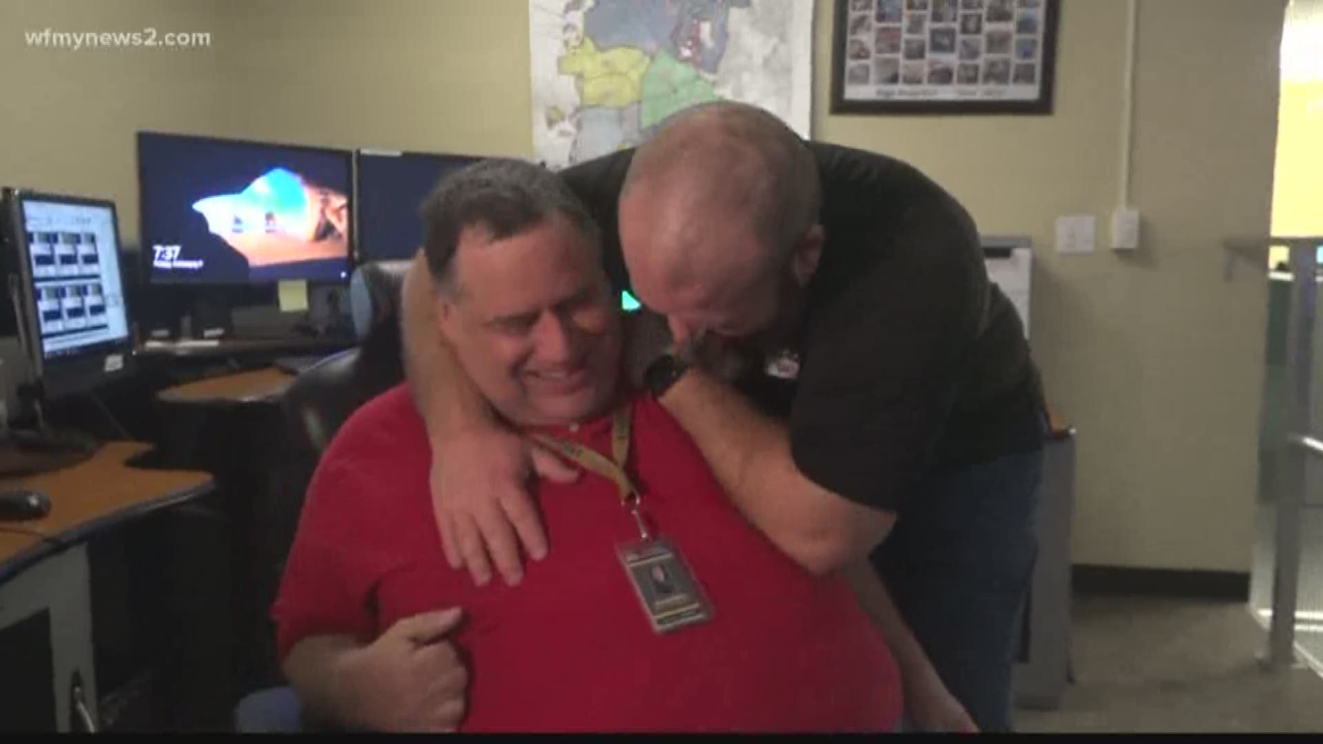 Our camera was rolling for a must-see reunion - almost a month after a High Point 911 operator had an emergency of his own on the job.