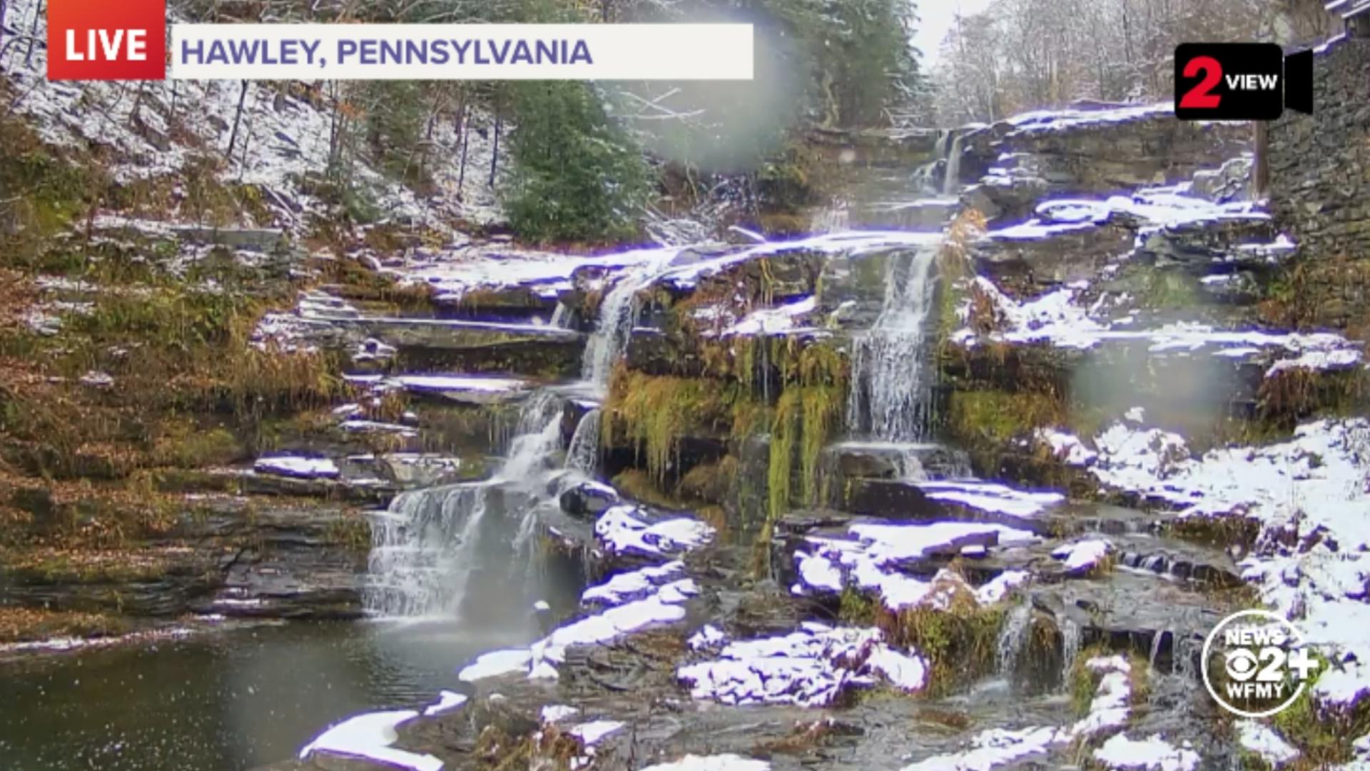 Take a look at the pretty snowfall in Hawley, Pennsylvania.