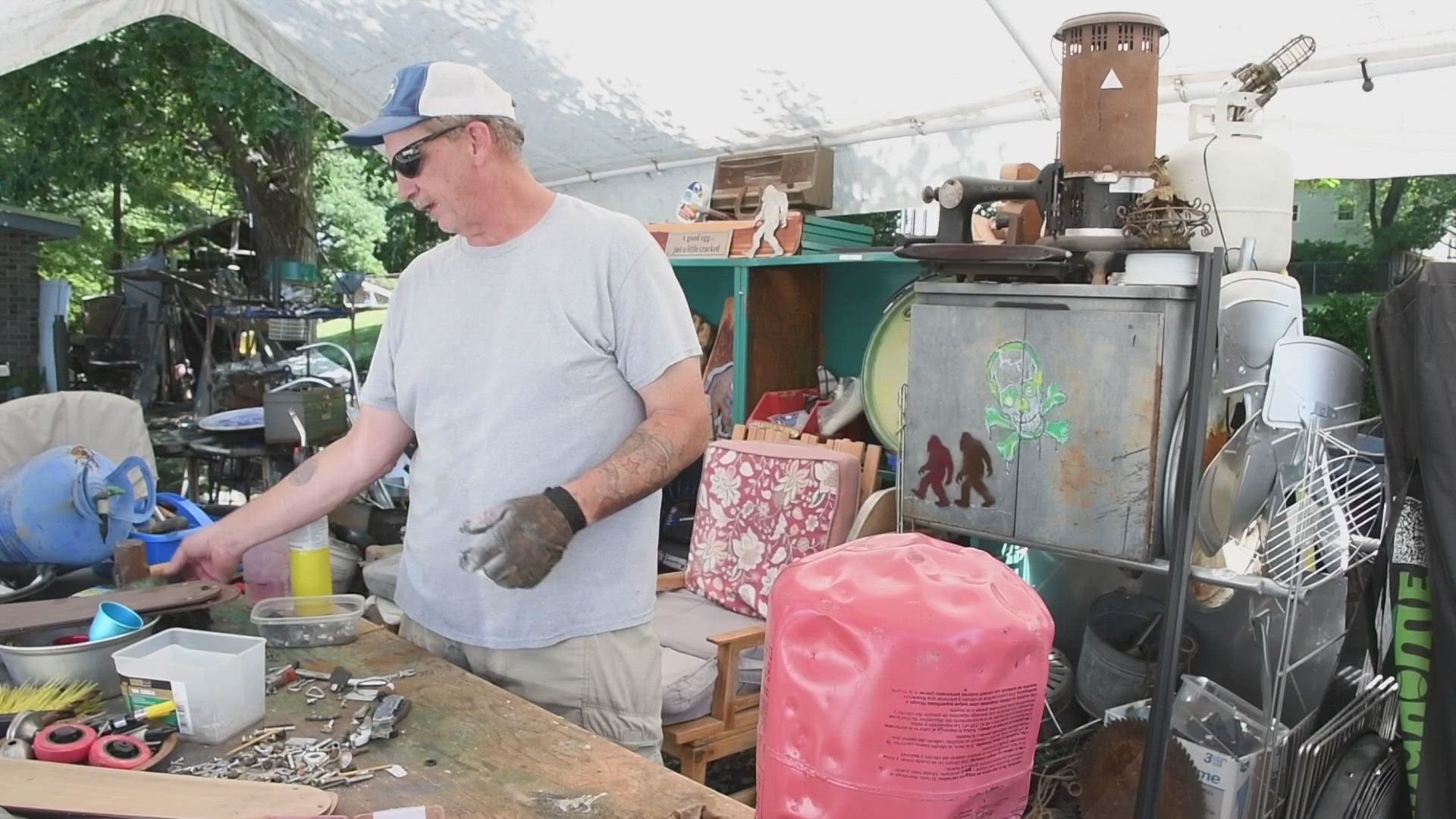 Two years ago Matthew Folsom started making his "yard art" using recycled and found materials.