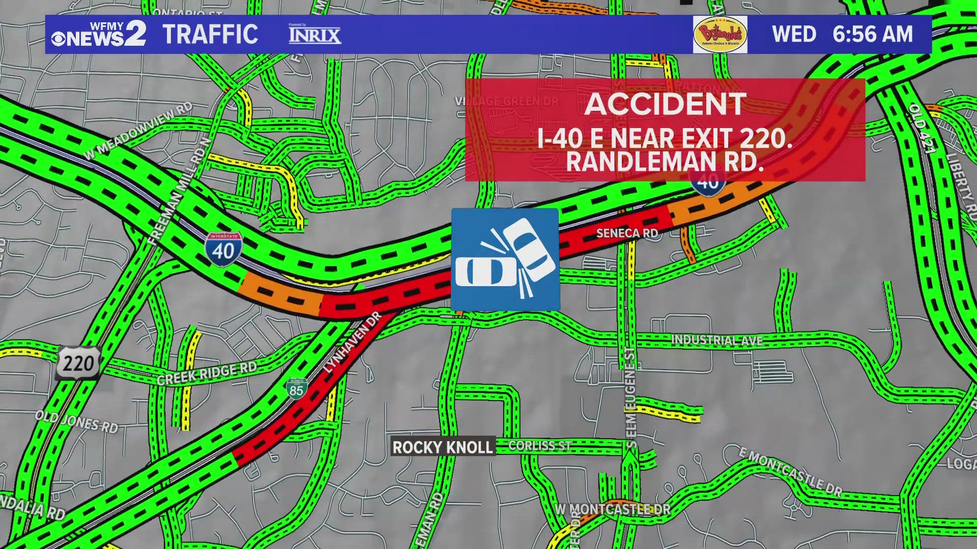 Delays on I-40 due to a crash near exit 221 