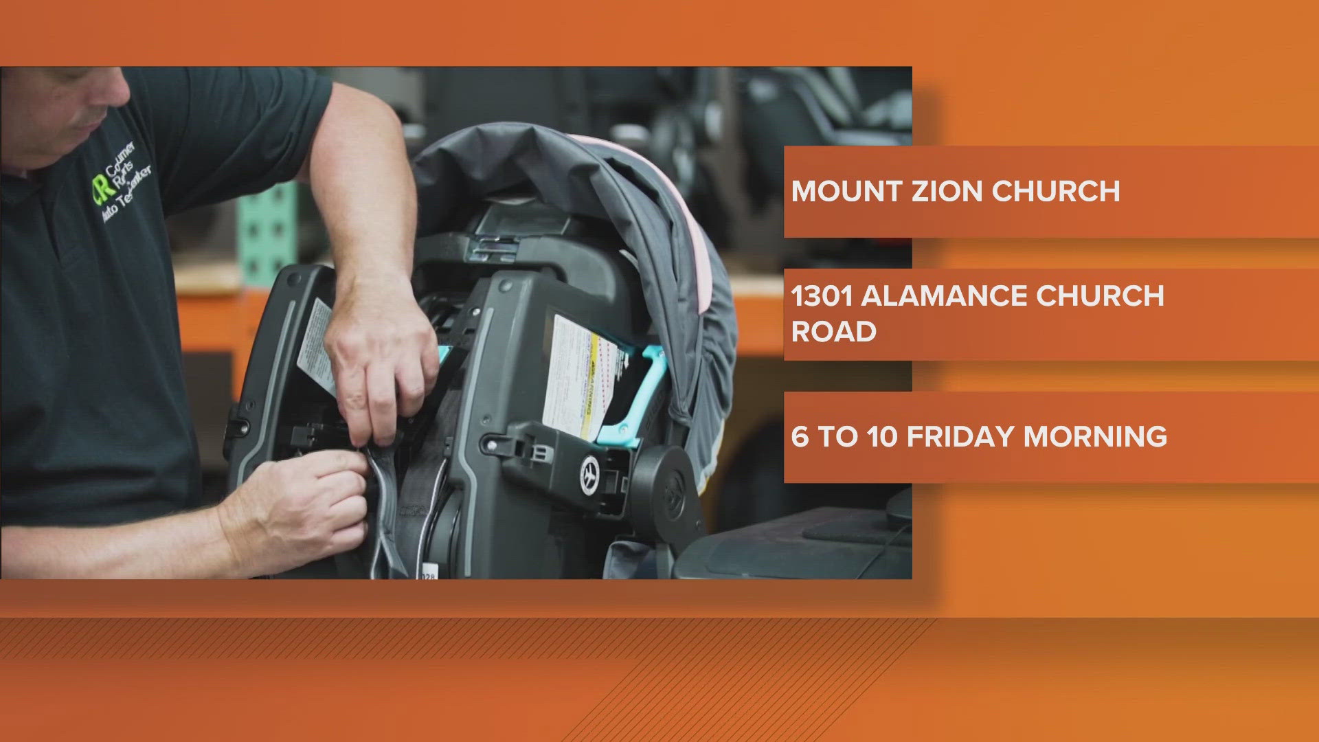 There will be inspectors on site to help properly install your car seat and walk you through the steps.