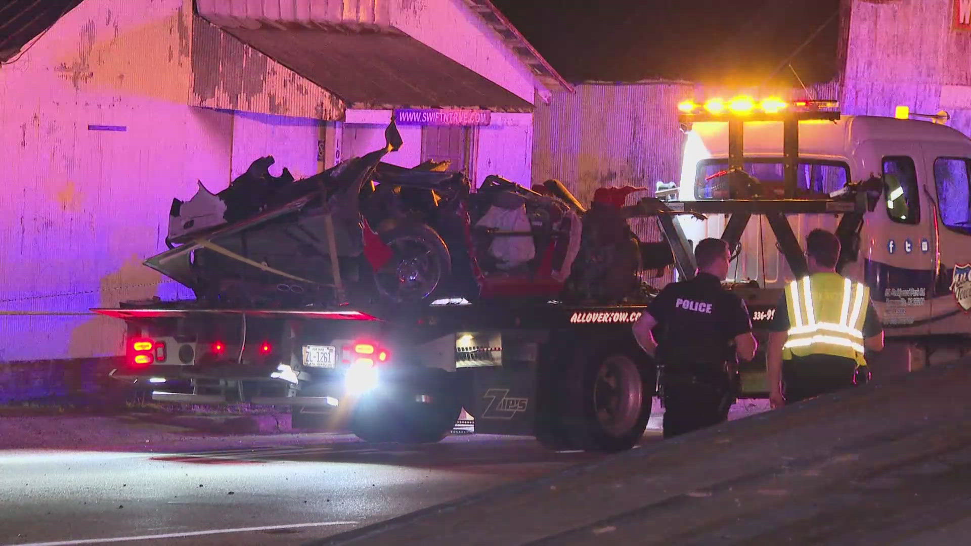 The North Carolina State Highway Patrol said the fire at Caudill’s Electric in Kernersville was started when a car crashed, killing the driver.