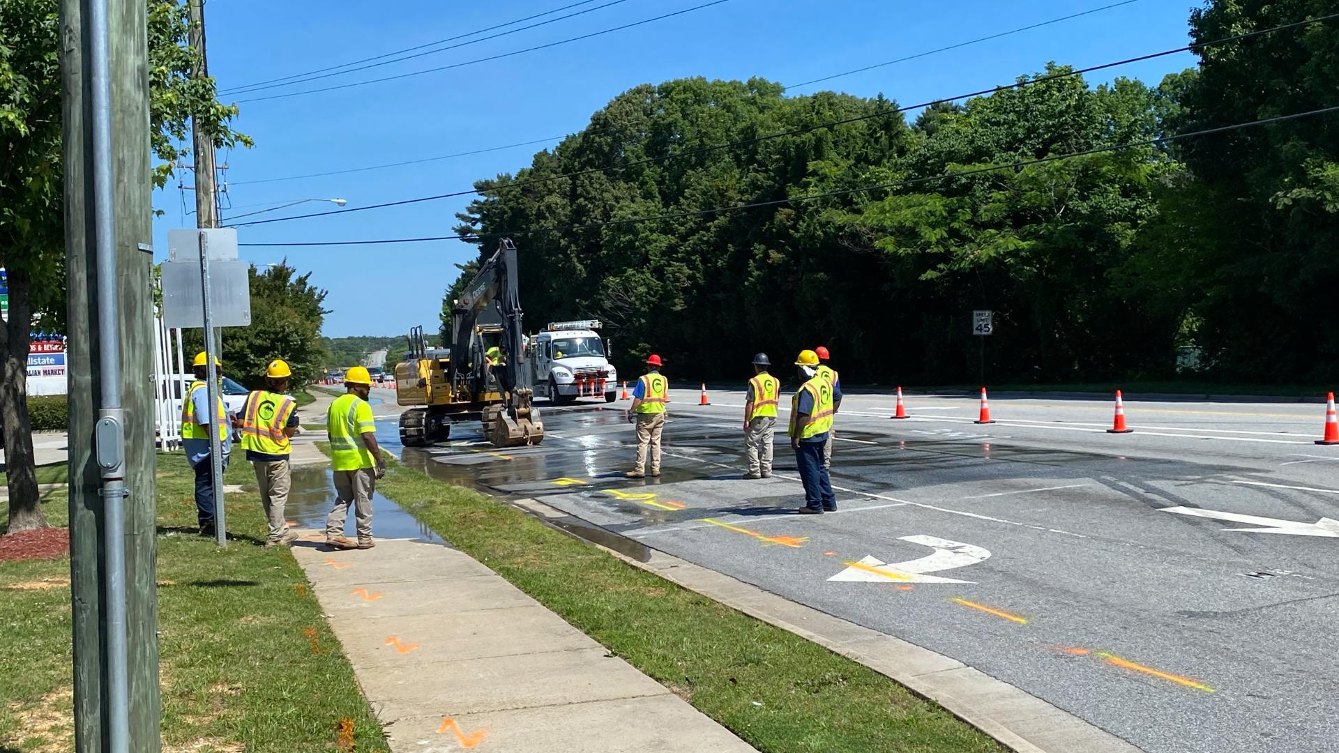 Crews are working to repair a 20-inch water main on Battleground Avenue, according to the City of Greensboro.