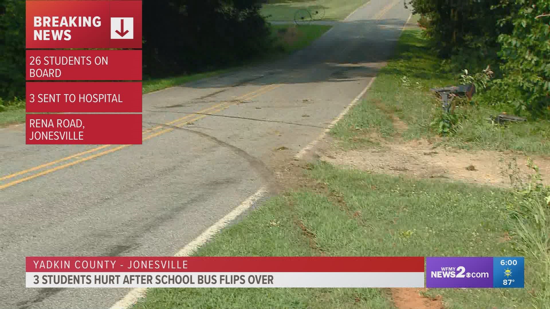The school district said the Jonesville Elementary school bus overturned Wednesday afternoon.