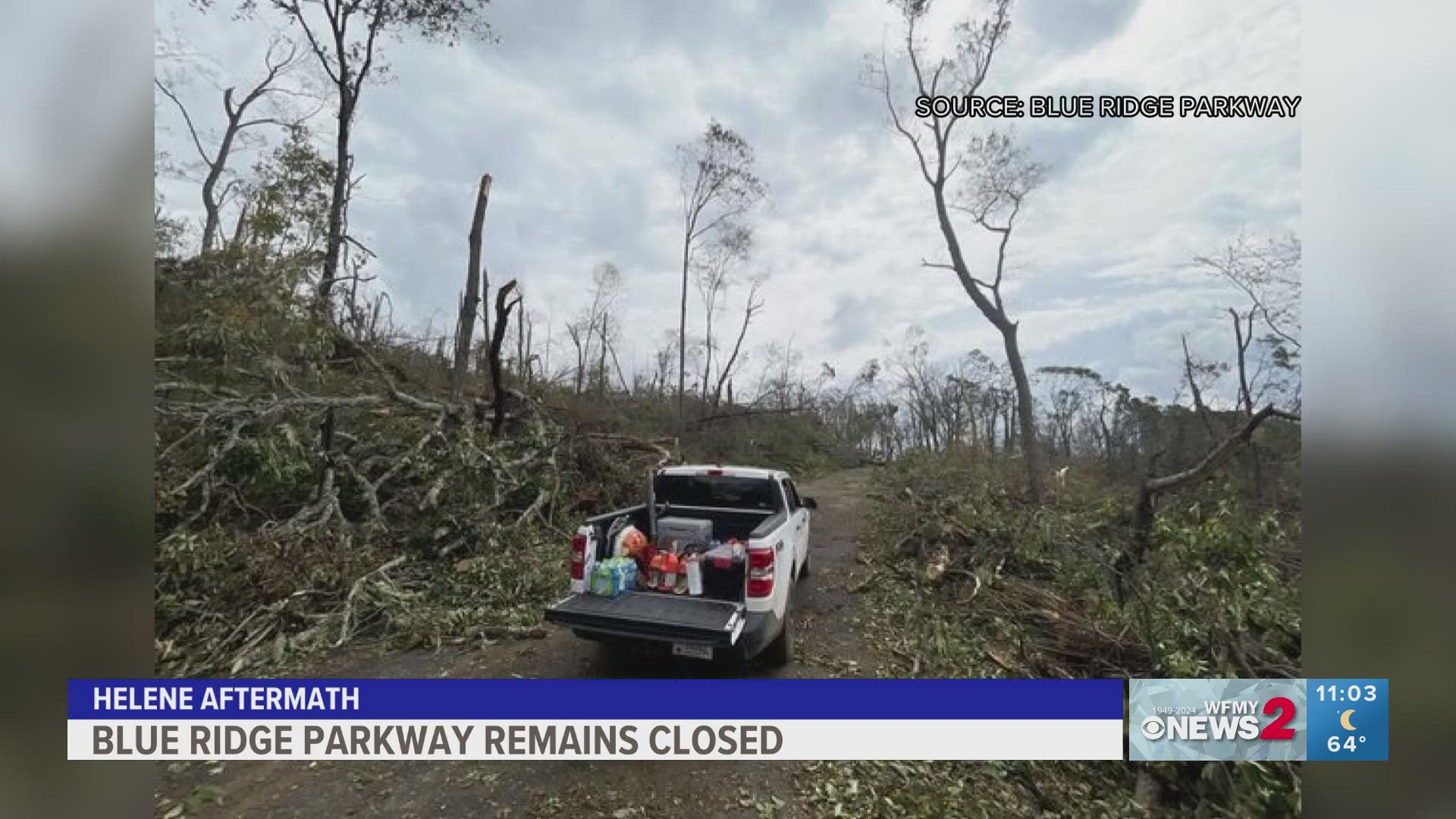 The entire length of the Blue Ridge Parkway is expected to remain closed after Helene.