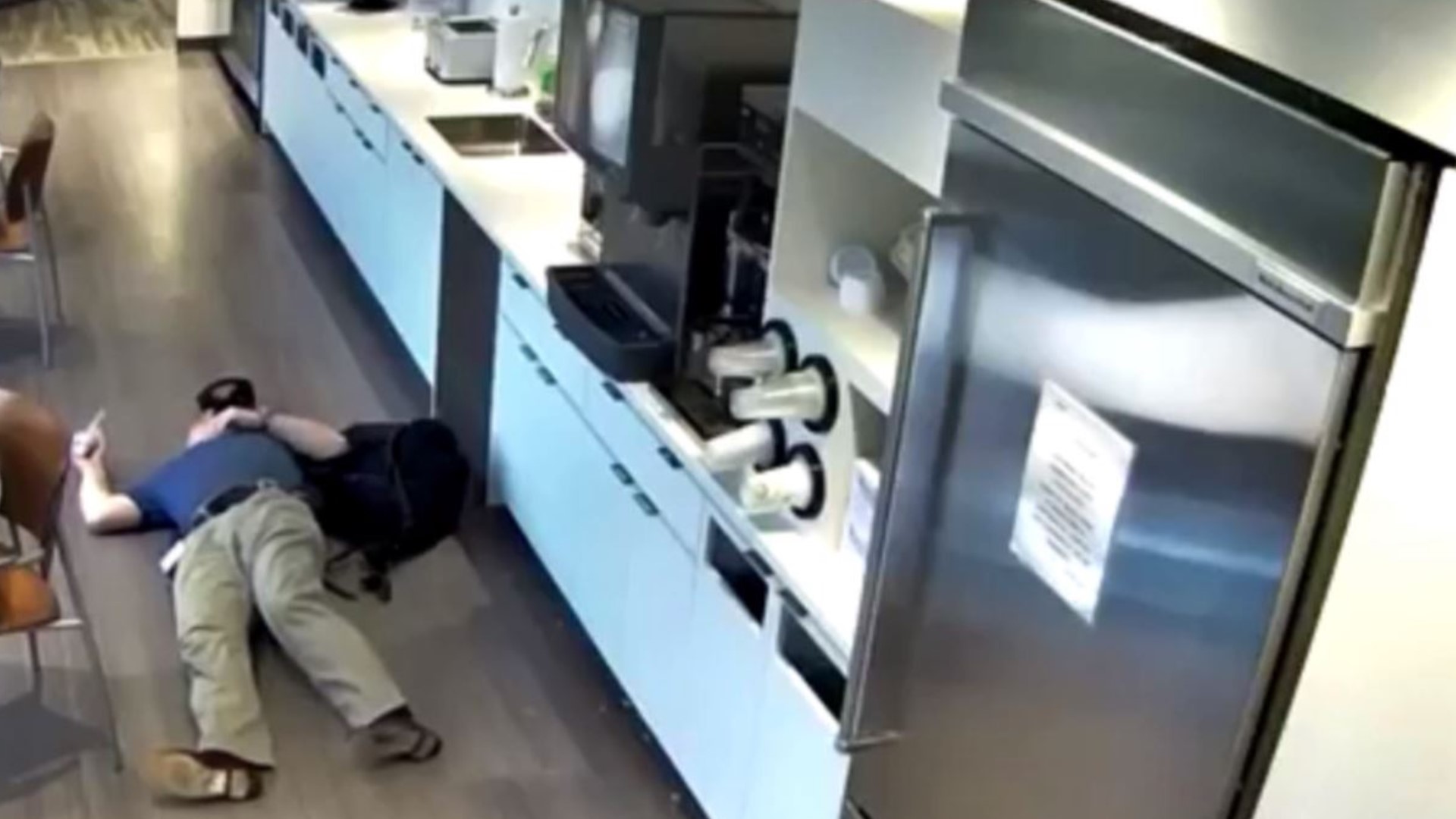 New Jersey prosecutors say this man filed an insurance claim after he slipped on ice cubes at his place of work but the video says something else about the 'fall'.