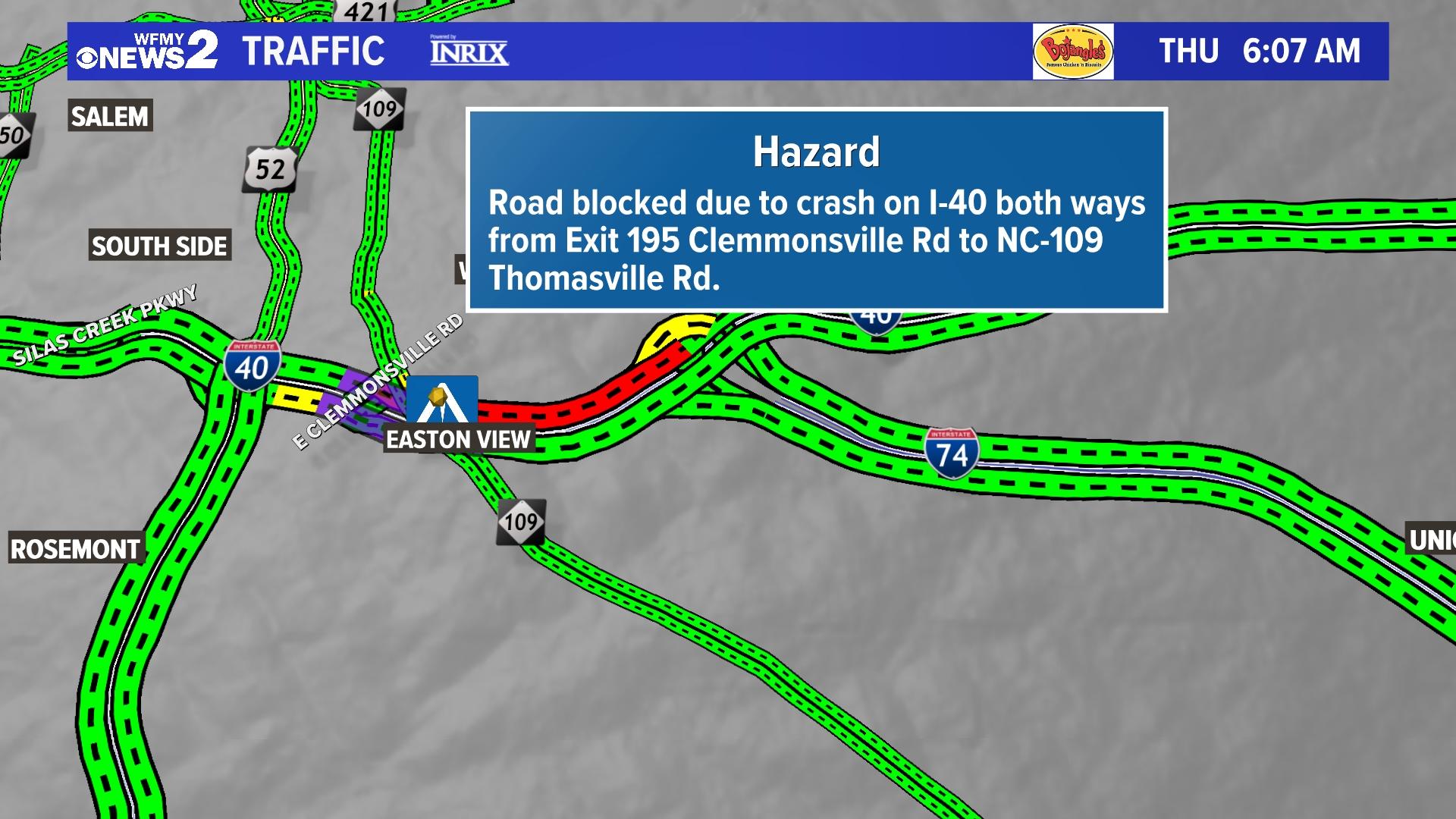 A crash happened on I-40 involving a truck.