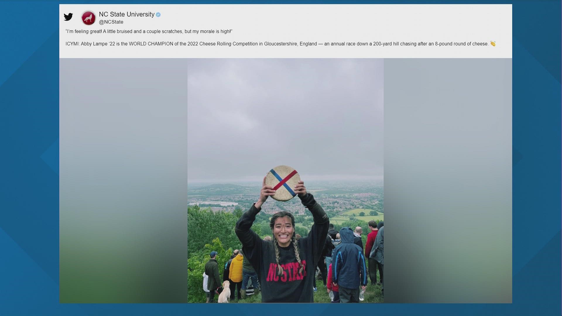 NC woman wins British cheese-rolling race