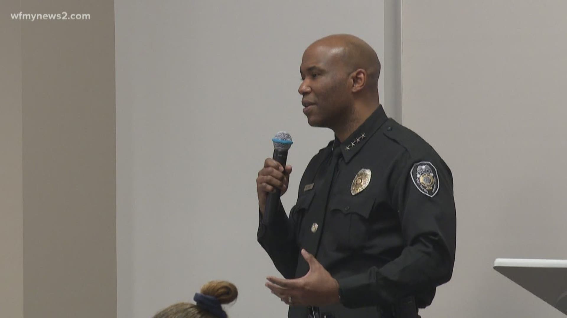 People asked about crime, community policing and traffic problems at the Barber Events Center. It's the first of many public forums with the new chief this month.