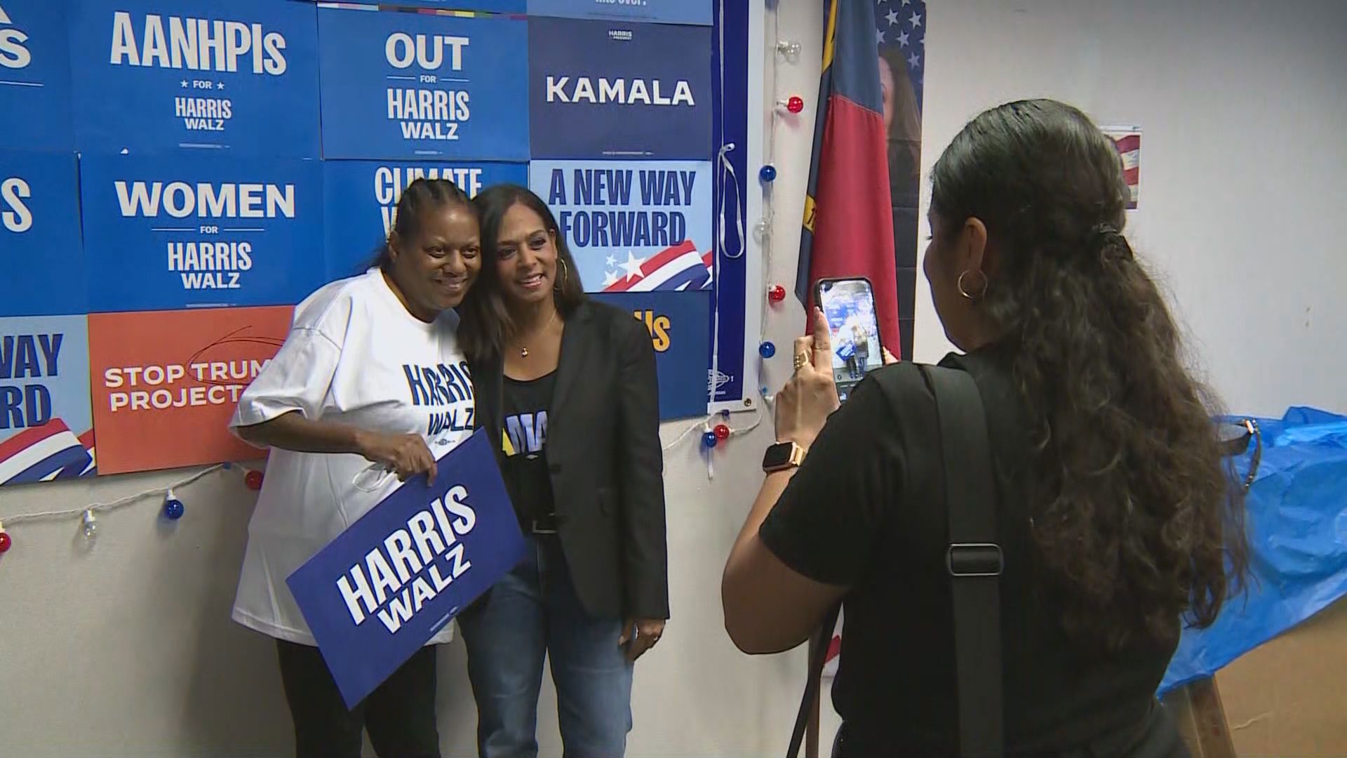 Maya Harris helped launch a phonebank.