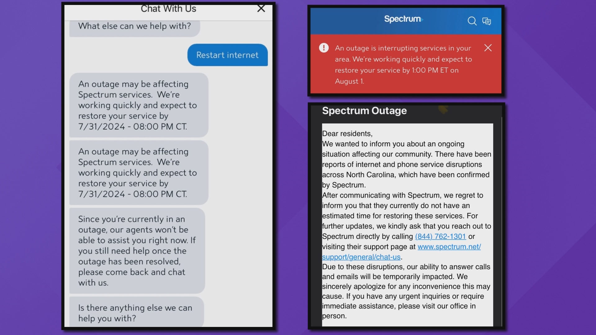 Spectrum has a policy in place whenever customers experience a prolonged outage.