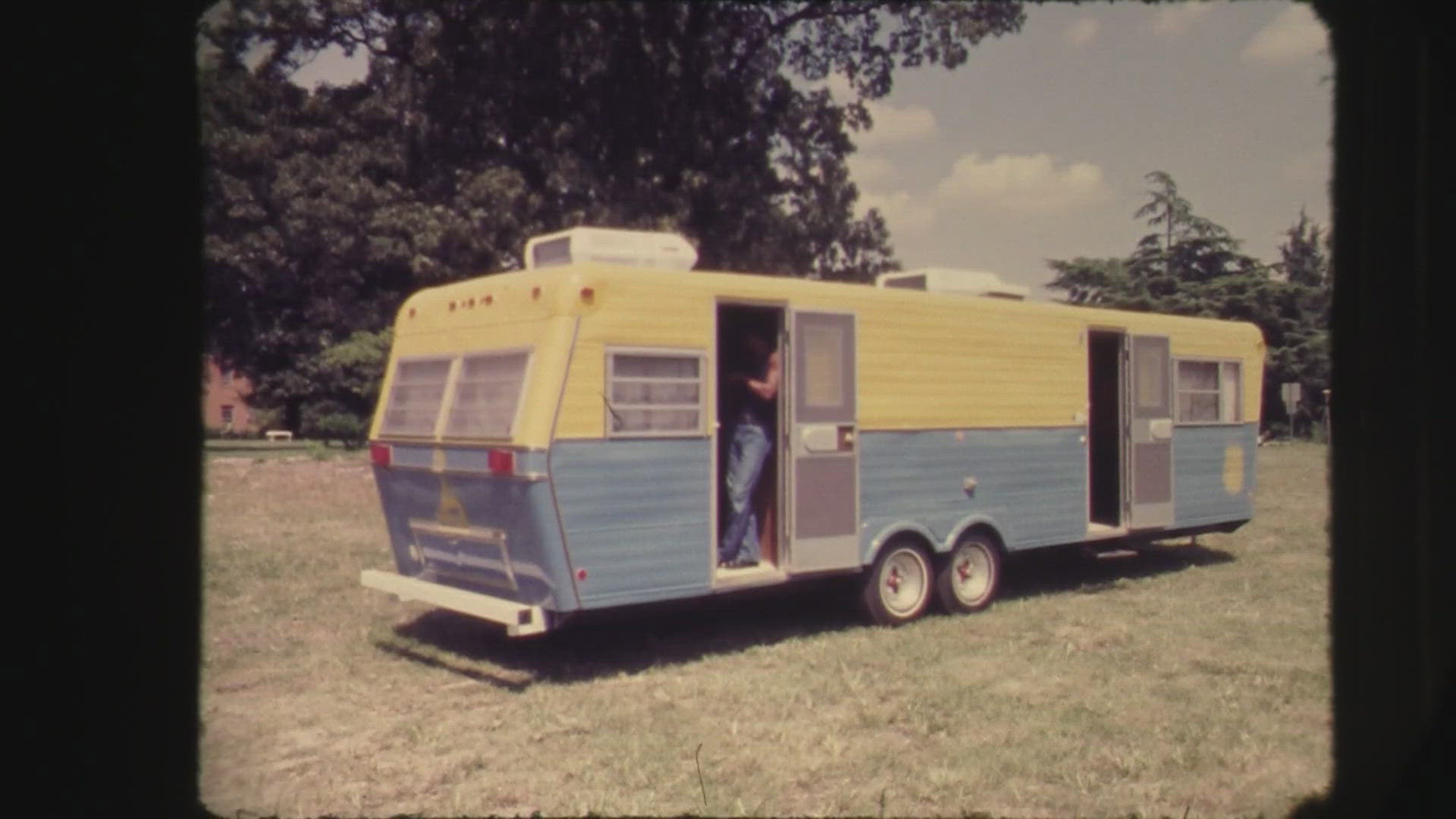 University officials planned to tour the state in this blue and gold Aggie van!