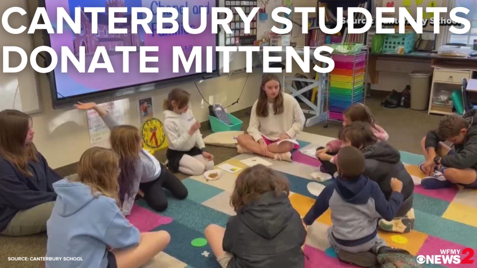 Canterbury Schools students donate mittens to aid the Backpack Beginnings program.