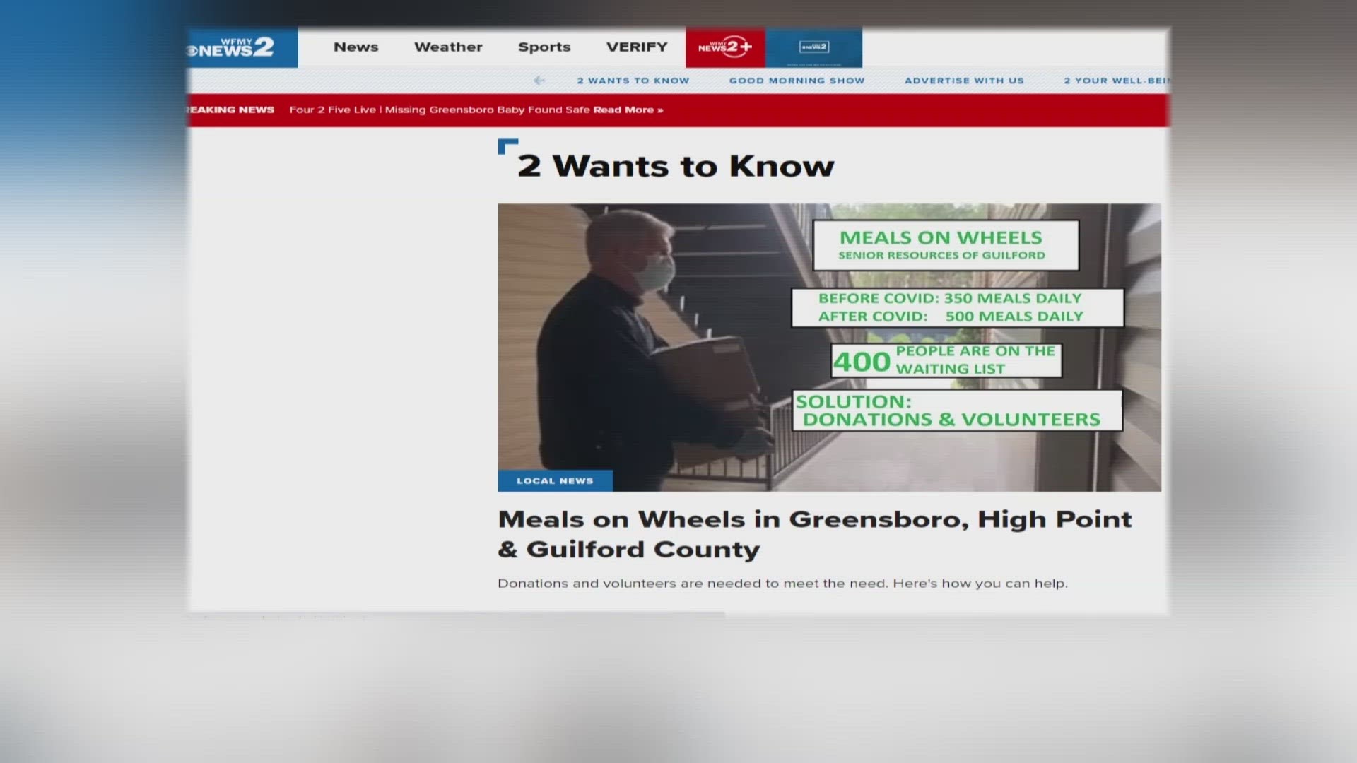 Before the pandemic, Meals on Wheels in Guilford County served 350 meals per day. Now, they serve more than 500 meals per day.