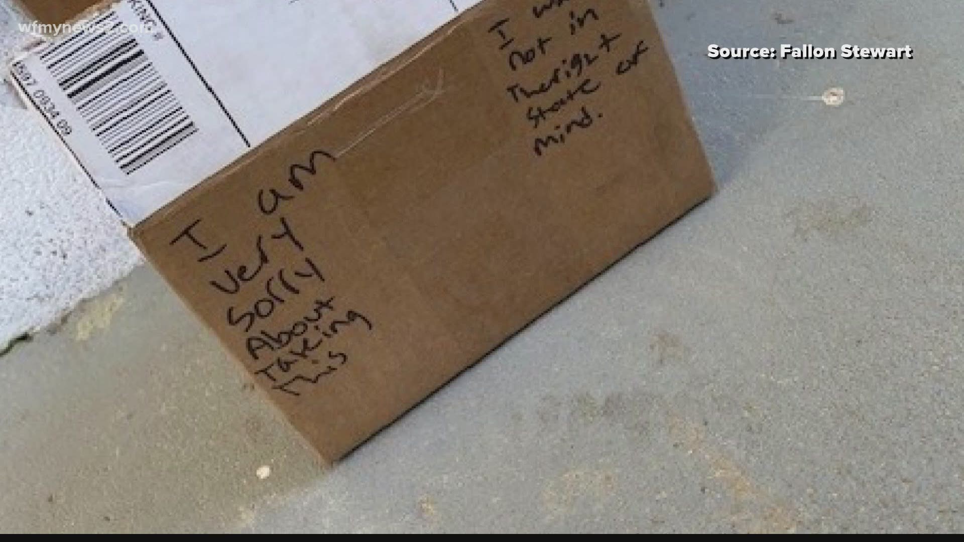 The thief returned one package, but Fallon Stewart told him to go get the rest and bring it back.