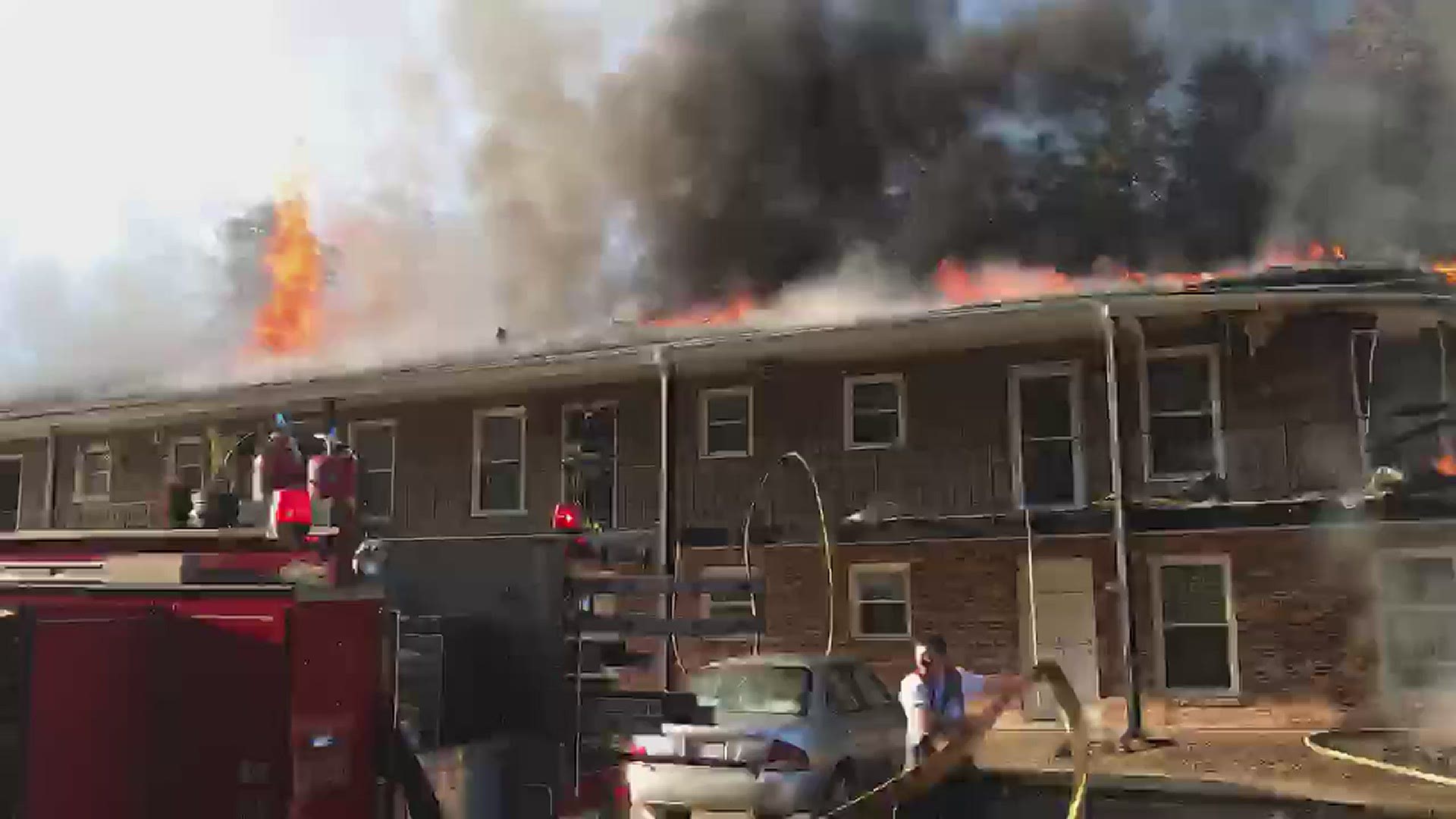 Winston-Salem Fire Department tweeted video of the building on Stagecoach Road up in flames.