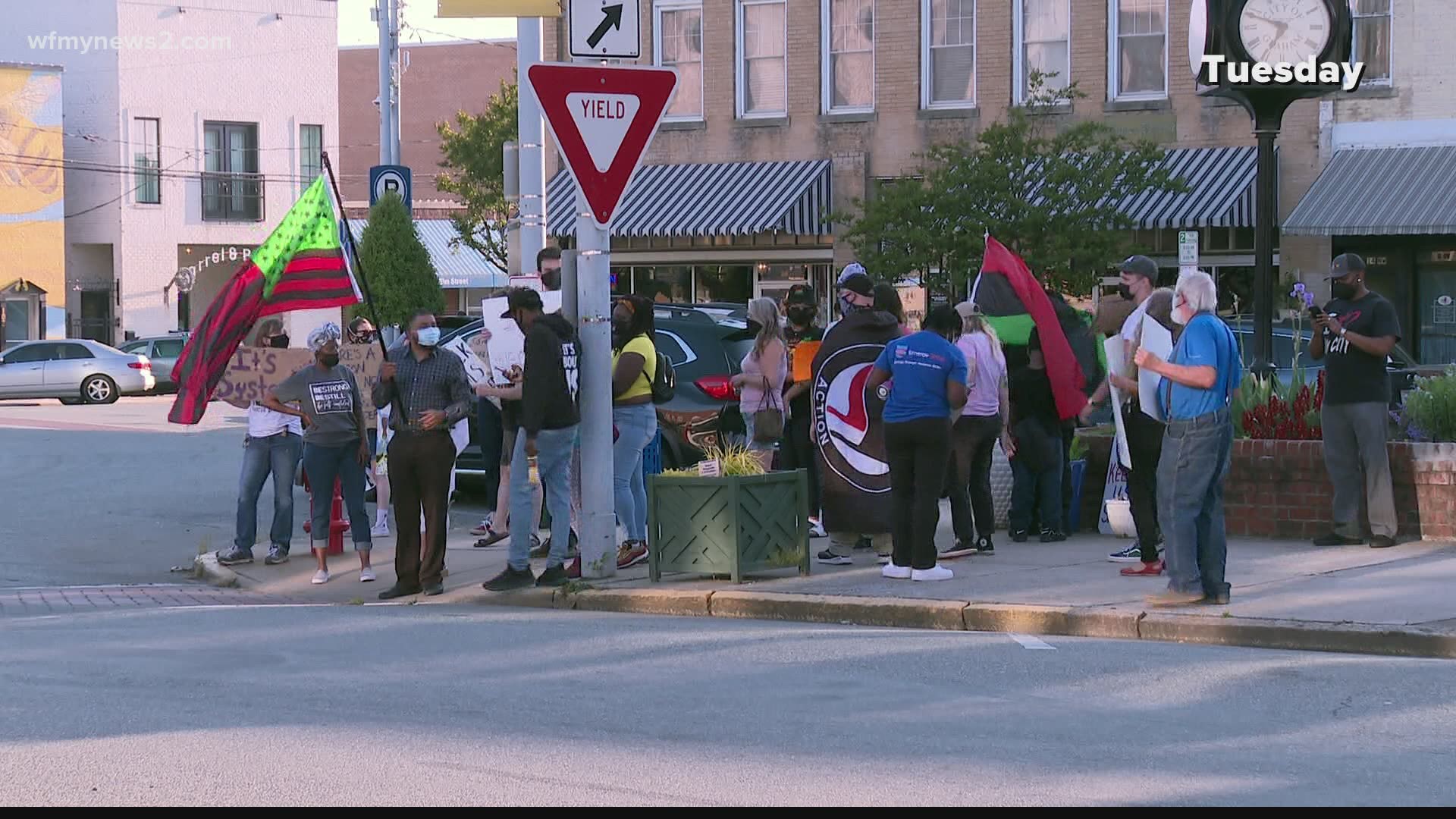 Groups of demonstrators have shown up in downtown Graham all week. At least one business complained.