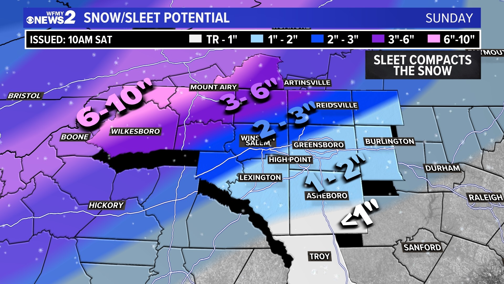 How many inches of snow and sleet on Sunday | wfmynews2.com