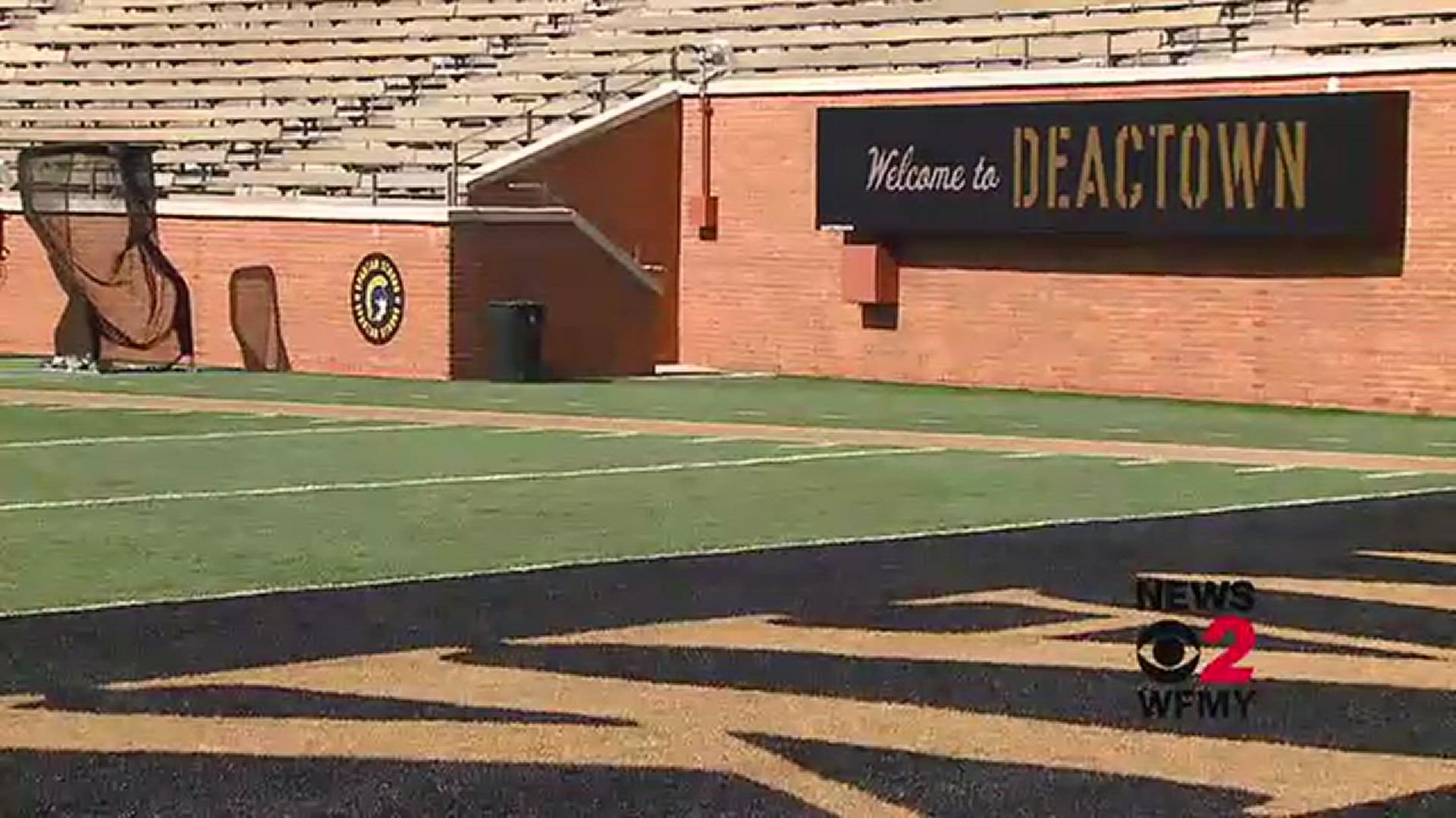 Wake Forest University is showing its support by putting the school's logo up at Truist Field for their opening game.