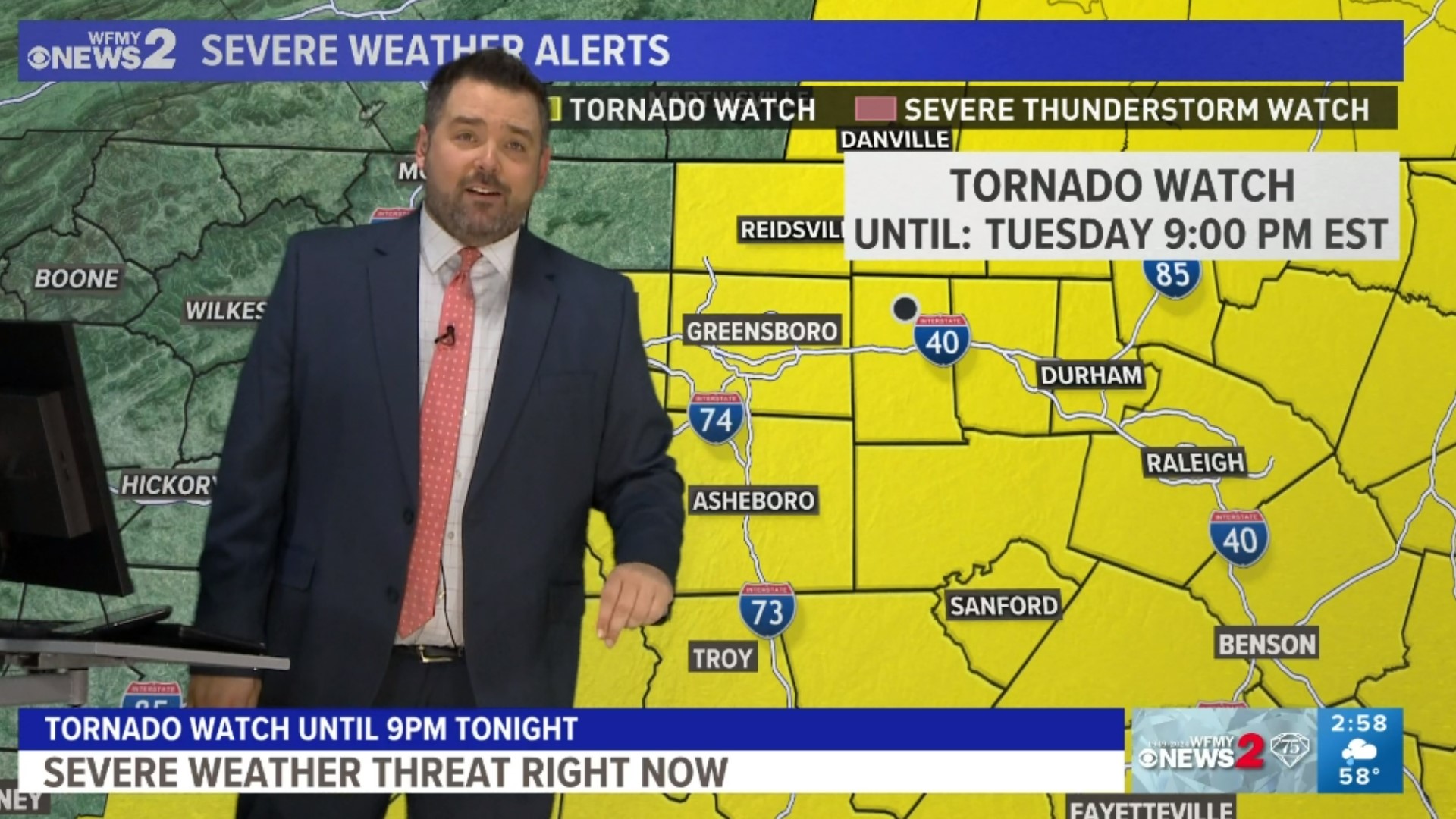 WFMY News 2's weather team is tracking severe weather in the Triad as a tornado watch is in effect until 9 p.m.