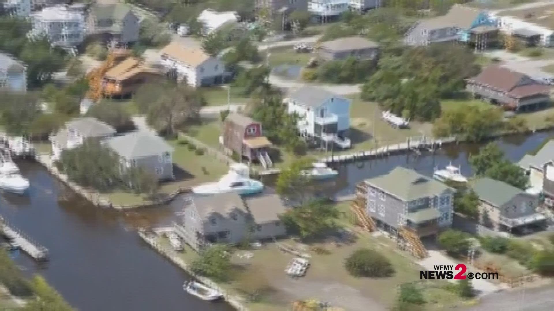 Views from over the NC coast of damage caused from Hurricane Dorian.