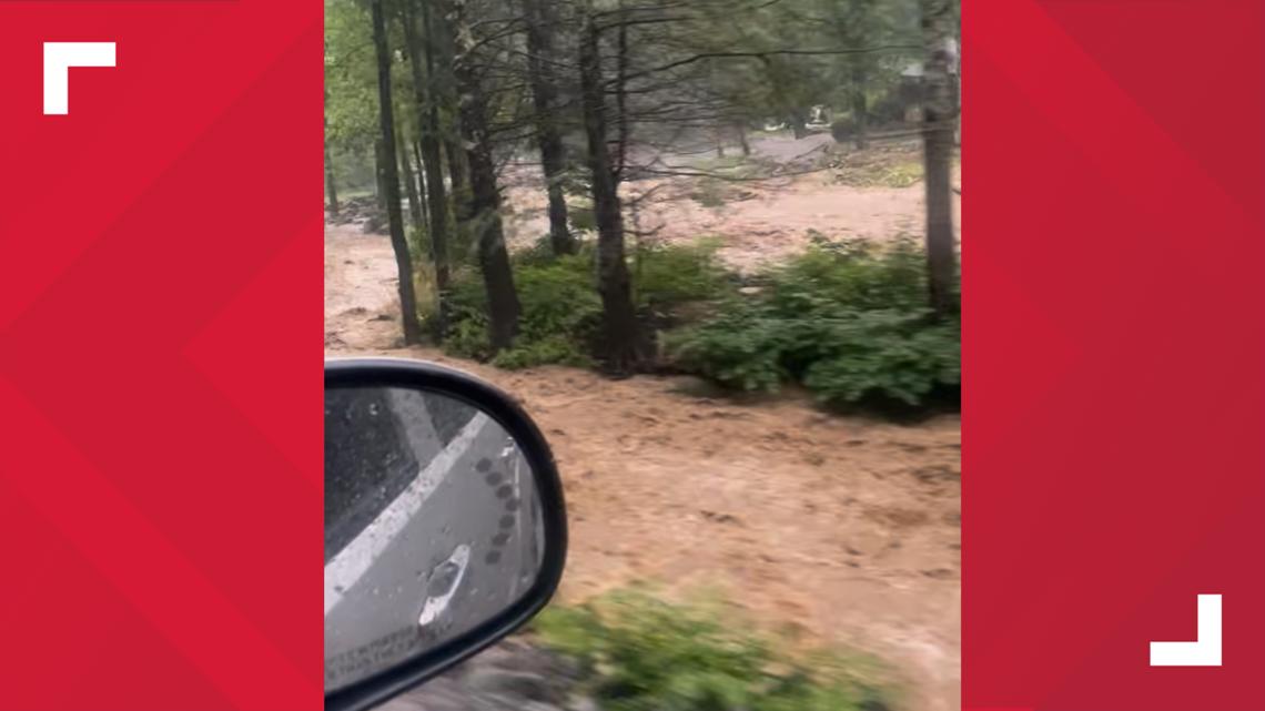 Severe flash flooding in Bat Cave causes hazardous driving conditions as the region still recovers from Helene