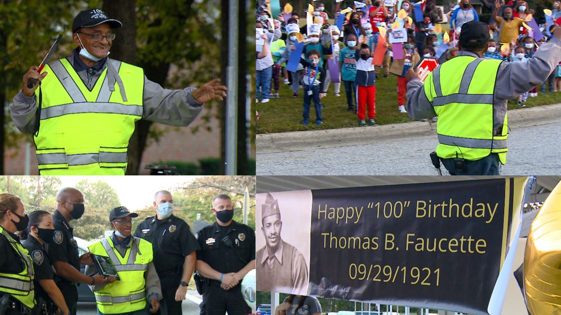 Mr. Thomas Faucette who’s a school crossing guard got a surprise celebration for this 100th birthday!