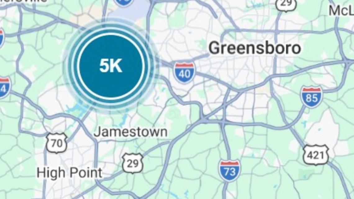 Duke Energy outage map shows nearly 6,000 without power in Guilford County