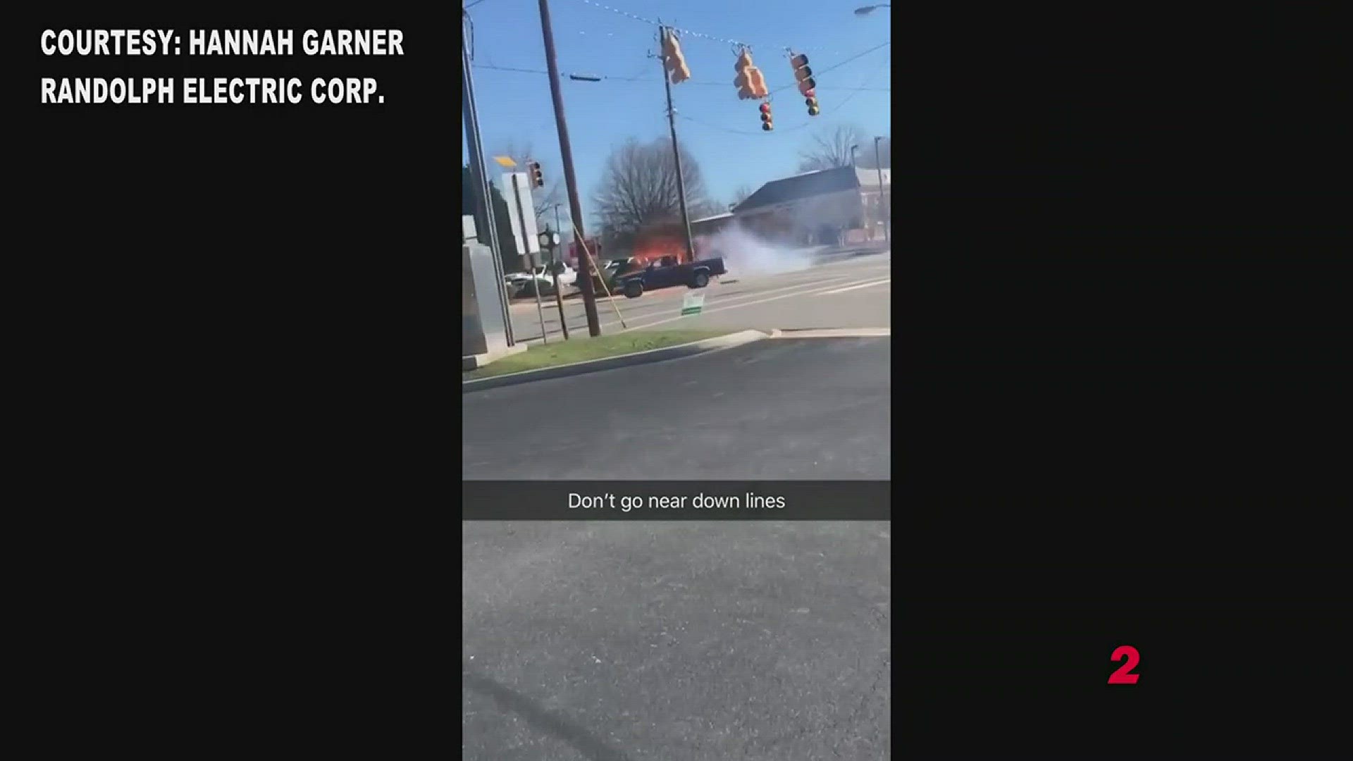 Hannah Garner captured video of a downed power line that caught on fire. Winds brought down the power line.