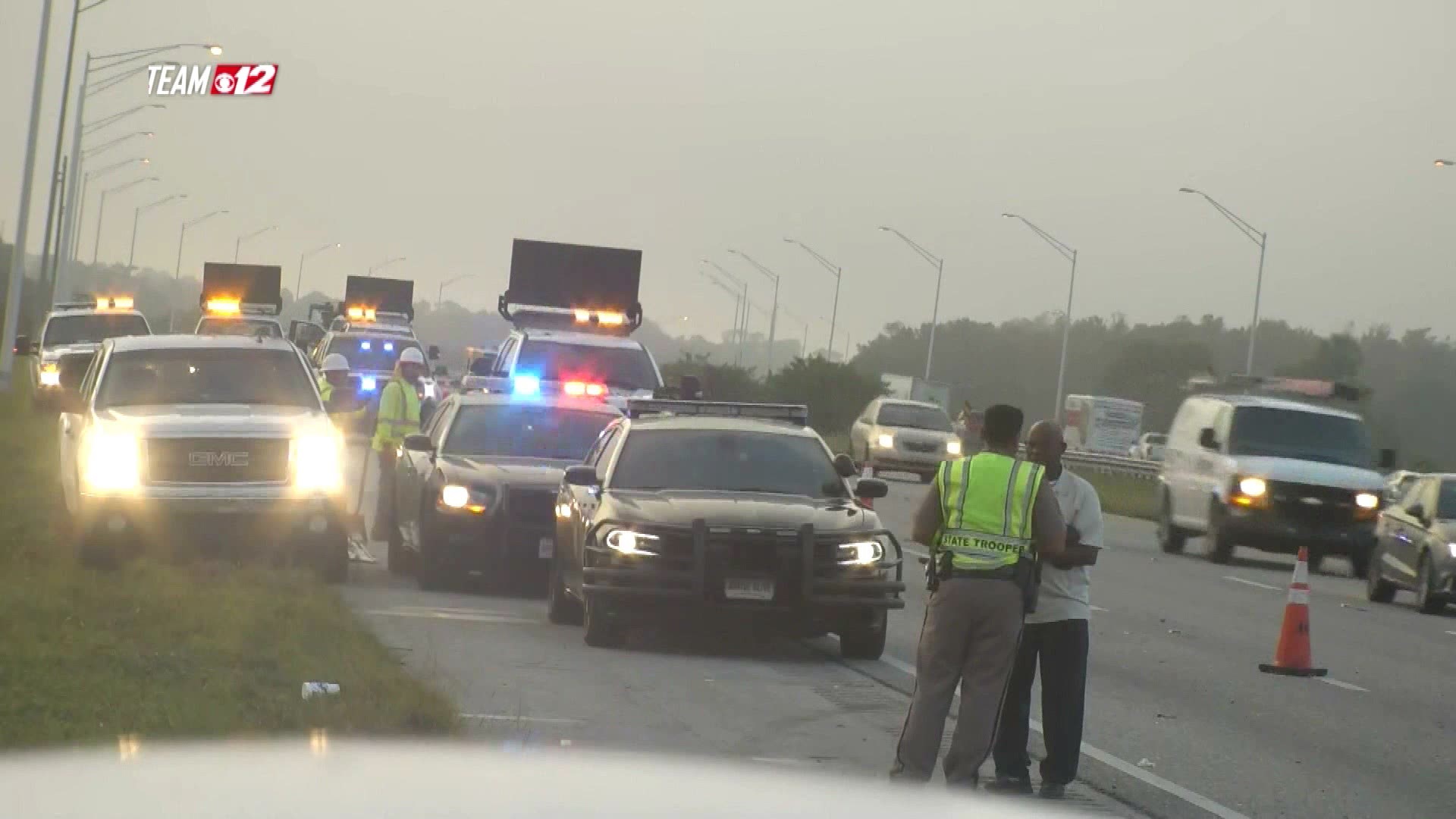 A Florida Highway Patrol trooper was hit by an out of control driver on I-95 while investigating a crash. The trooper is recovering at St. Mary's Medical Center in West Palm Beach.