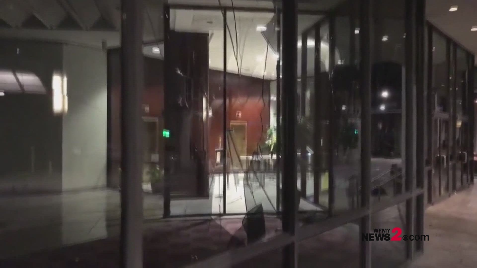 Windows were broken at downtown Greensboro's tallest building during the second night of George Floyd demonstrations. It happened after peaceful protests were done.