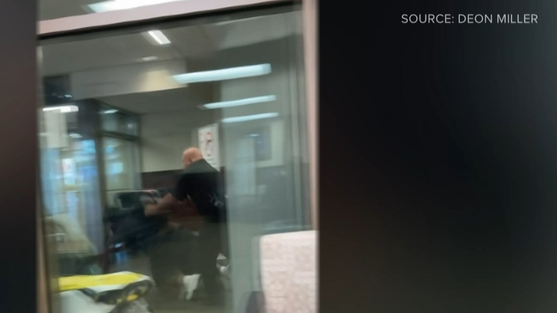 Security guard knocks down man with a cane at Cone Health