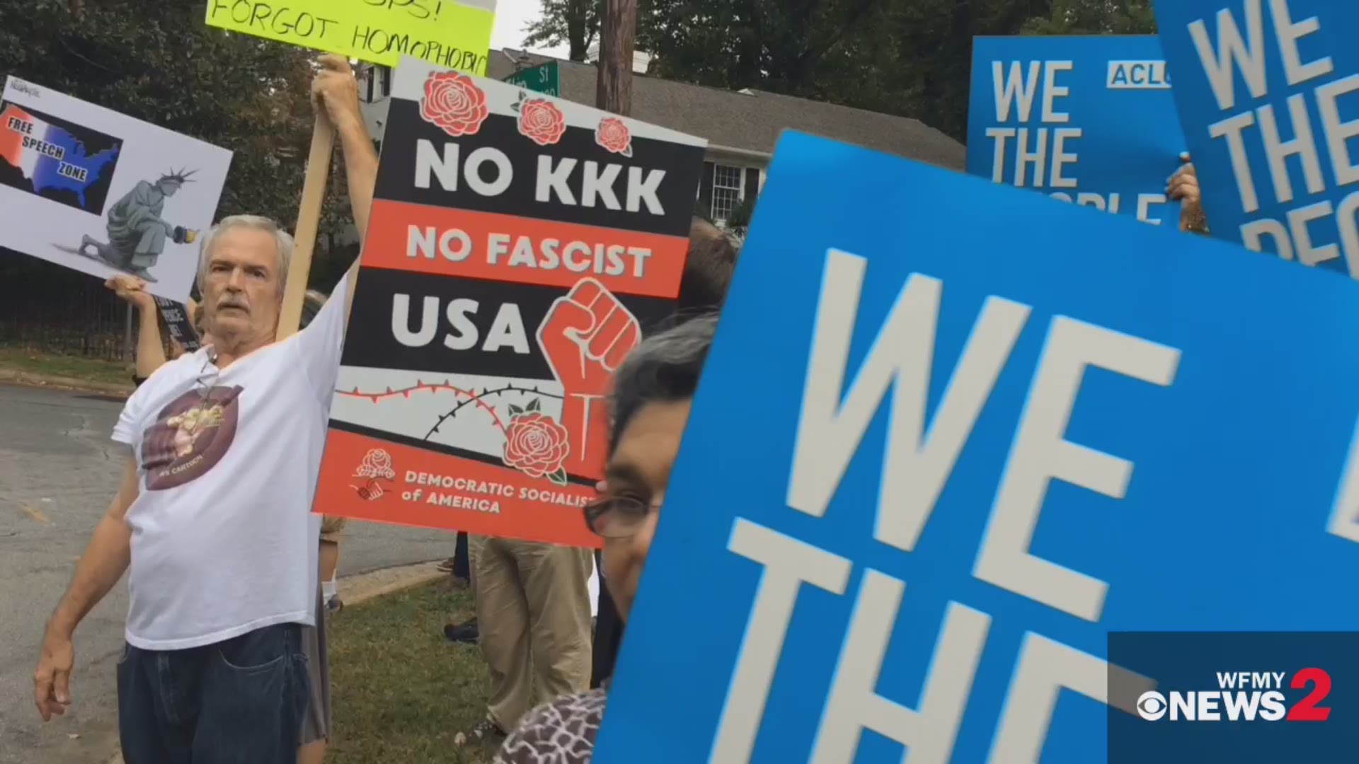 Anti-Trump Demonstrators Protest Trump's Arrival in Greensboro ahead of his visit. Trump is coming to the Triad for a fundraiser.