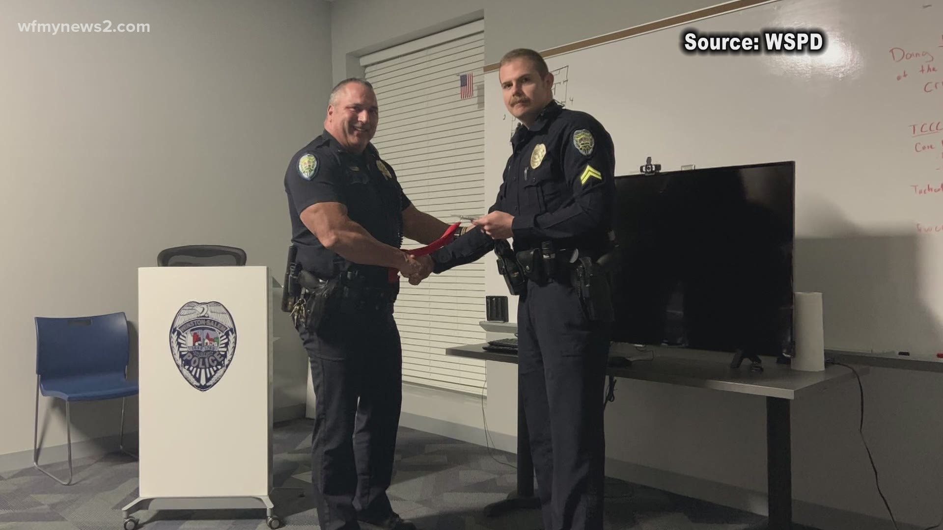 Corporal Seth Reynolds saved the life of one of his fellow officers after they responded to a shooting at a Winston-Salem sanitation building in December 2019.