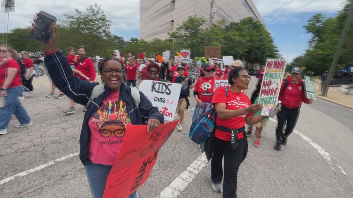 Walkertown EC teachers march in Raleigh for students, classroom resources Four Walkertown EC teachers traveled from Forsyth County to Raleigh on Friday, saying school funding cuts could directly impact the students who need support most.