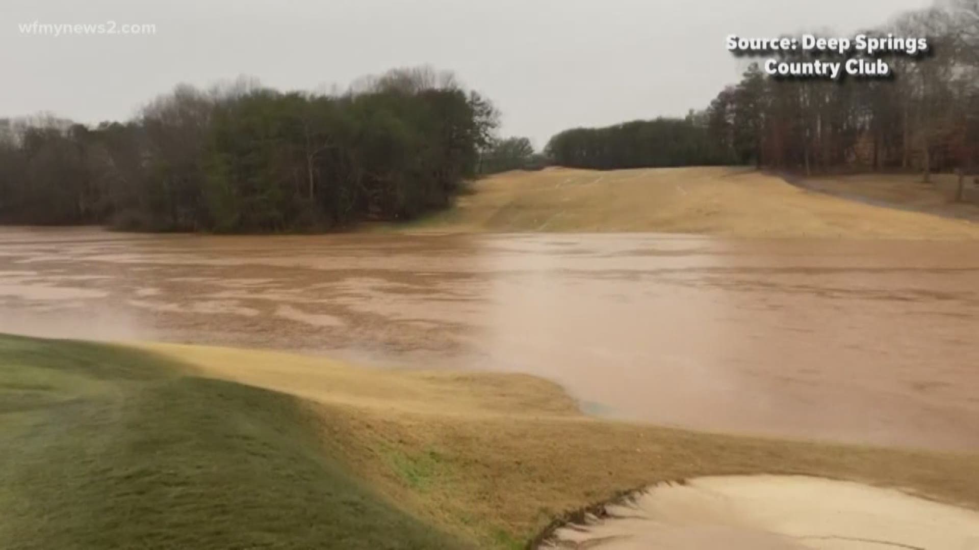 Check this out, floodwaters have overtaken the Deep Springs Country Club in Rockingham County. The rain flooded a retention pond.