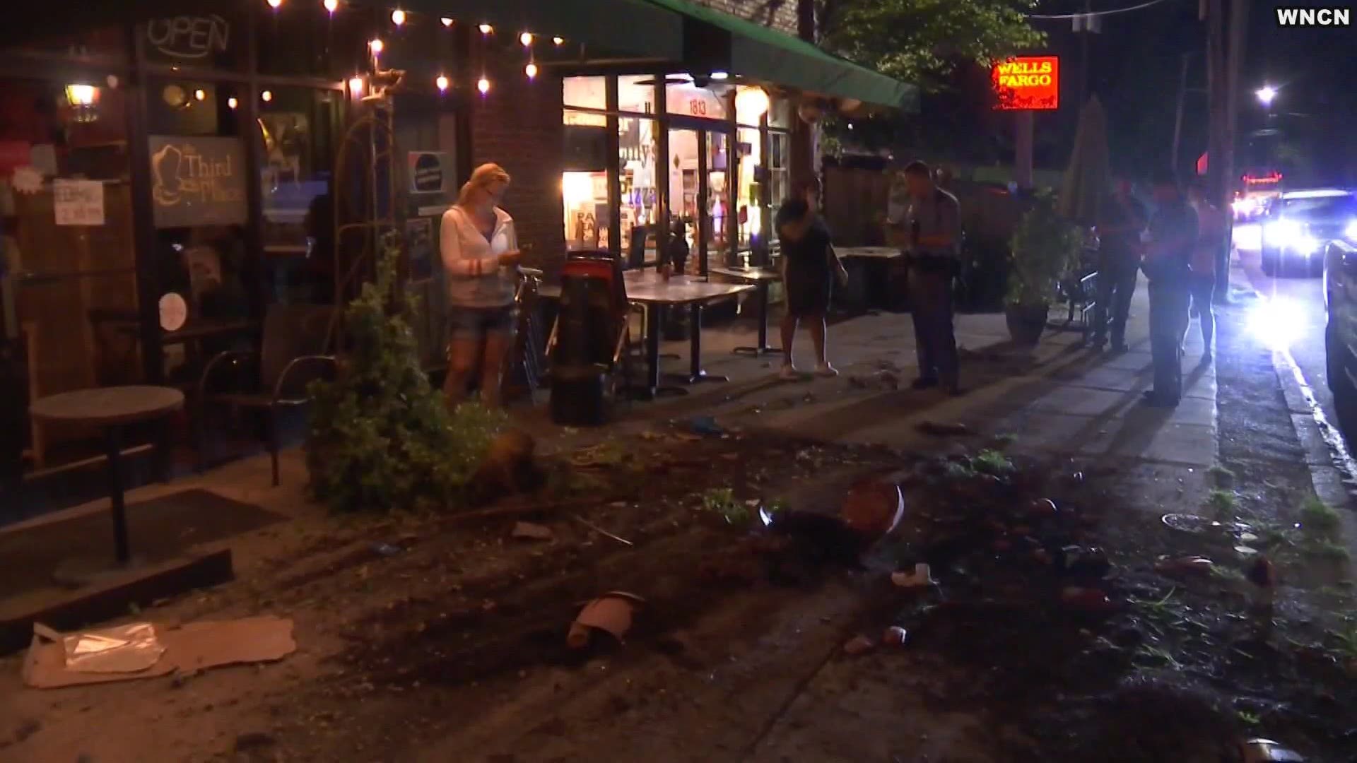 The car went onto the sidewalk and hit outdoor seating at the patio in front of Lilly’s Pizza.