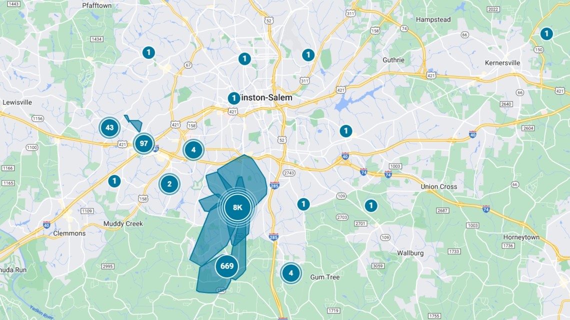 Duke Energy map shows major power outage in WinstonSalem