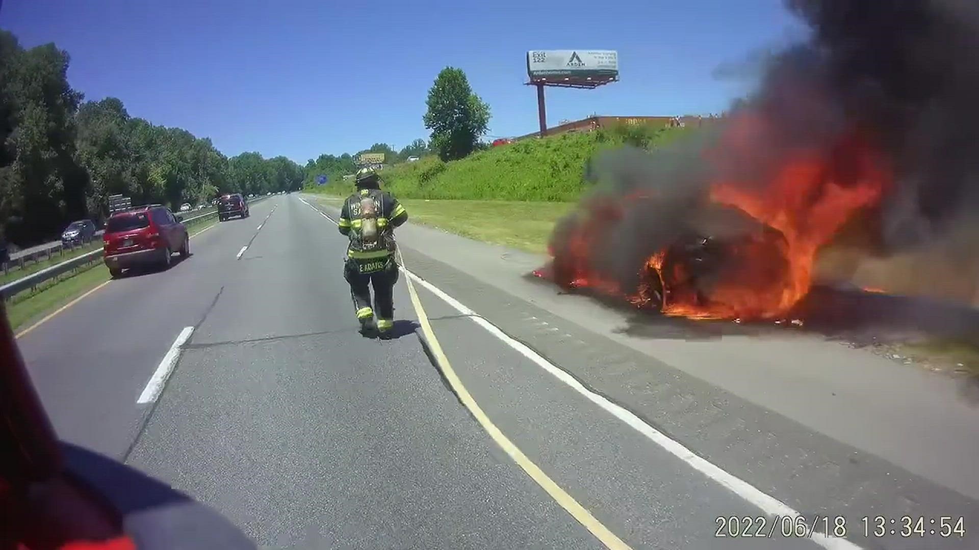 The Winston-Salem Fire Department tweeted a video of fire crews putting out a fire on Germanton Road Saturday afternoon.