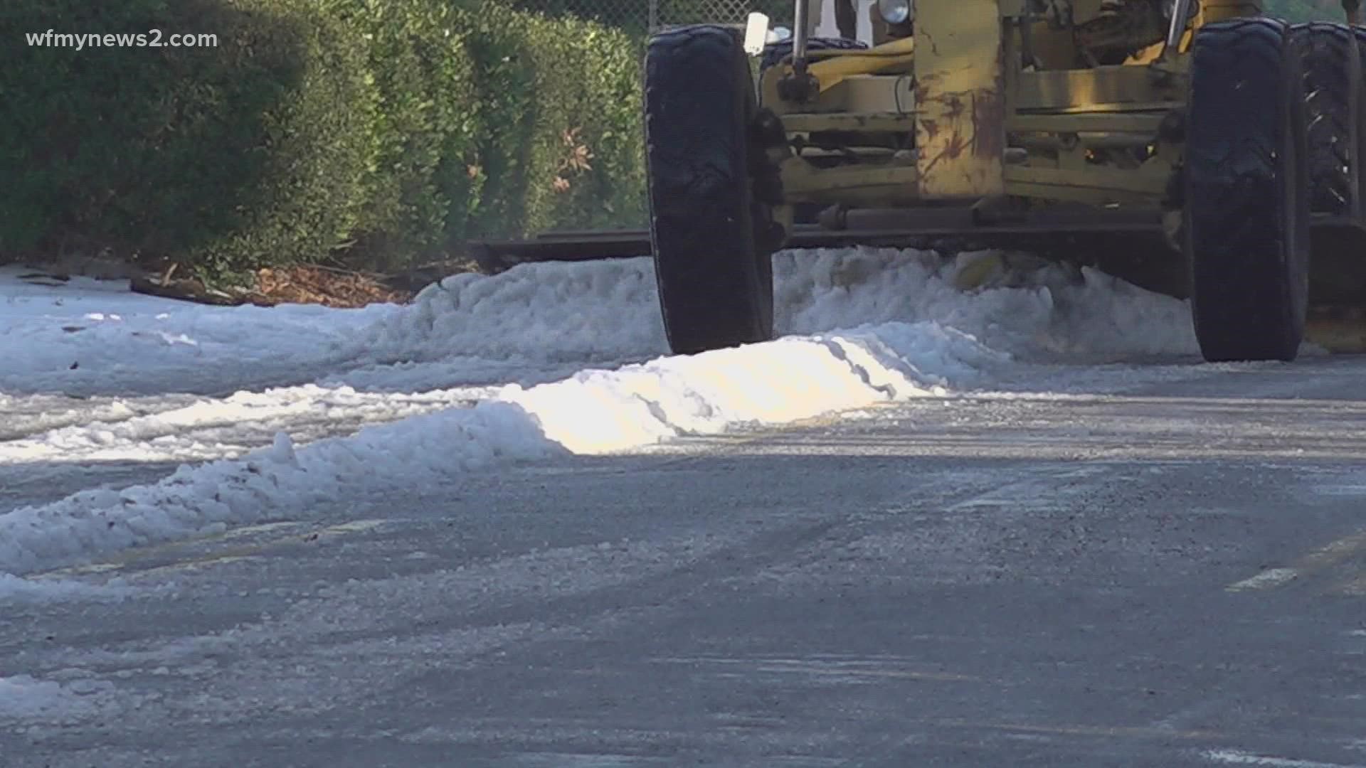Guilford County Schools decided to go remote for Thursday and Friday. Still, crews cleared the remaining ice outside school buildings.