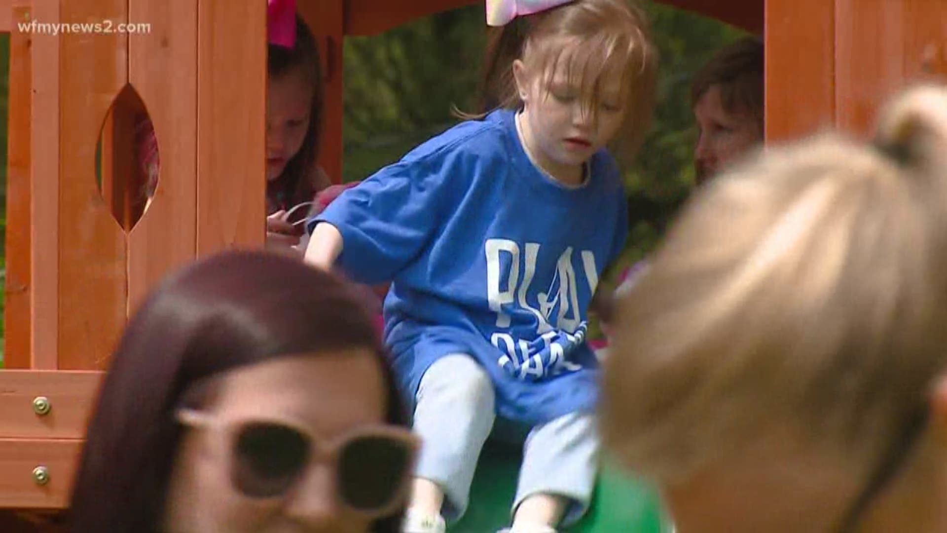 Gracie Belanger of Winston-Salem has a type of brain cancer that's forced her to stay home from school.
Today, she was surprised with a new playset in her backyard.