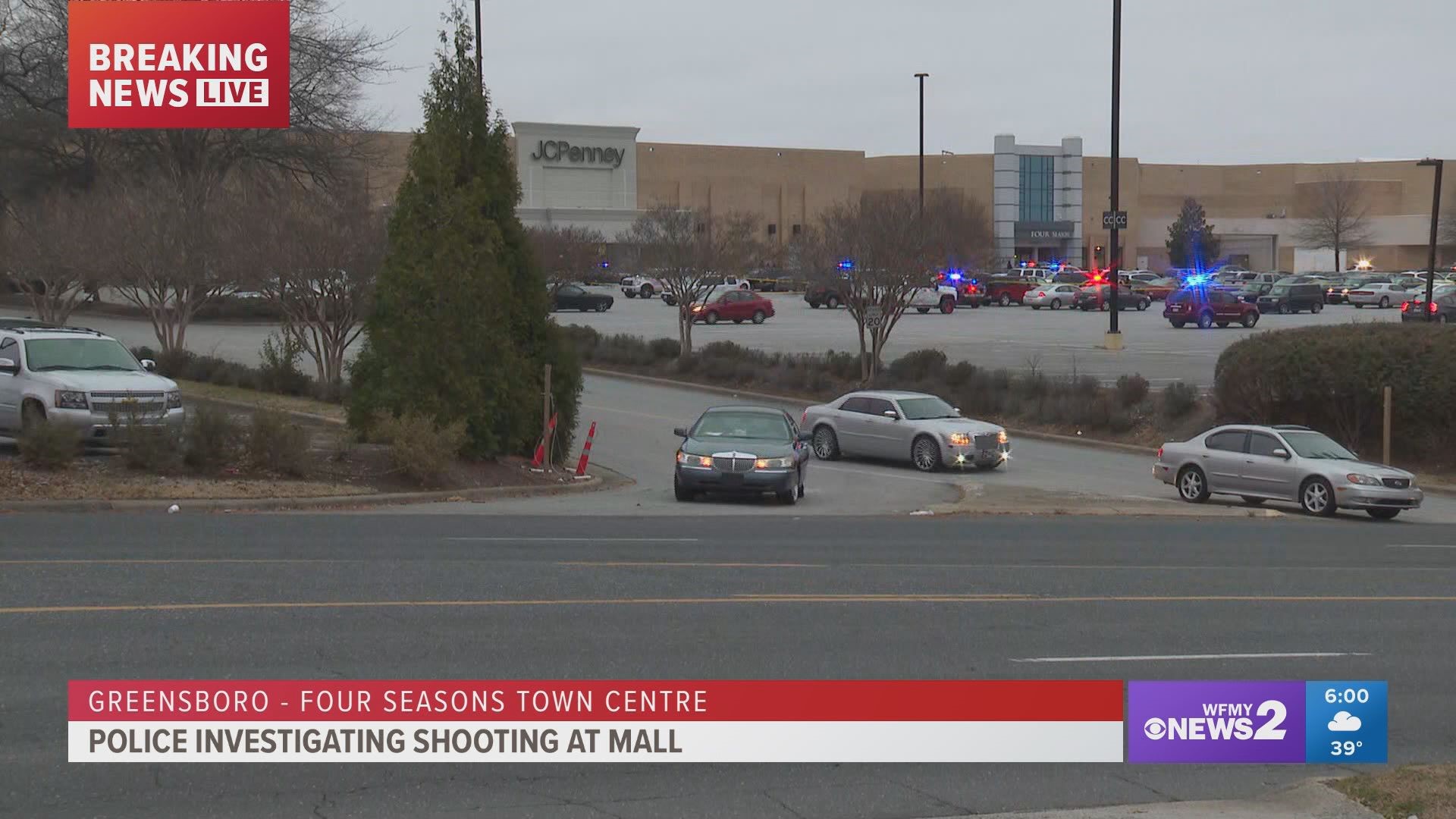 One person was shot Tuesday afternoon outside the Four Seasons Town Centre shopping mall.
