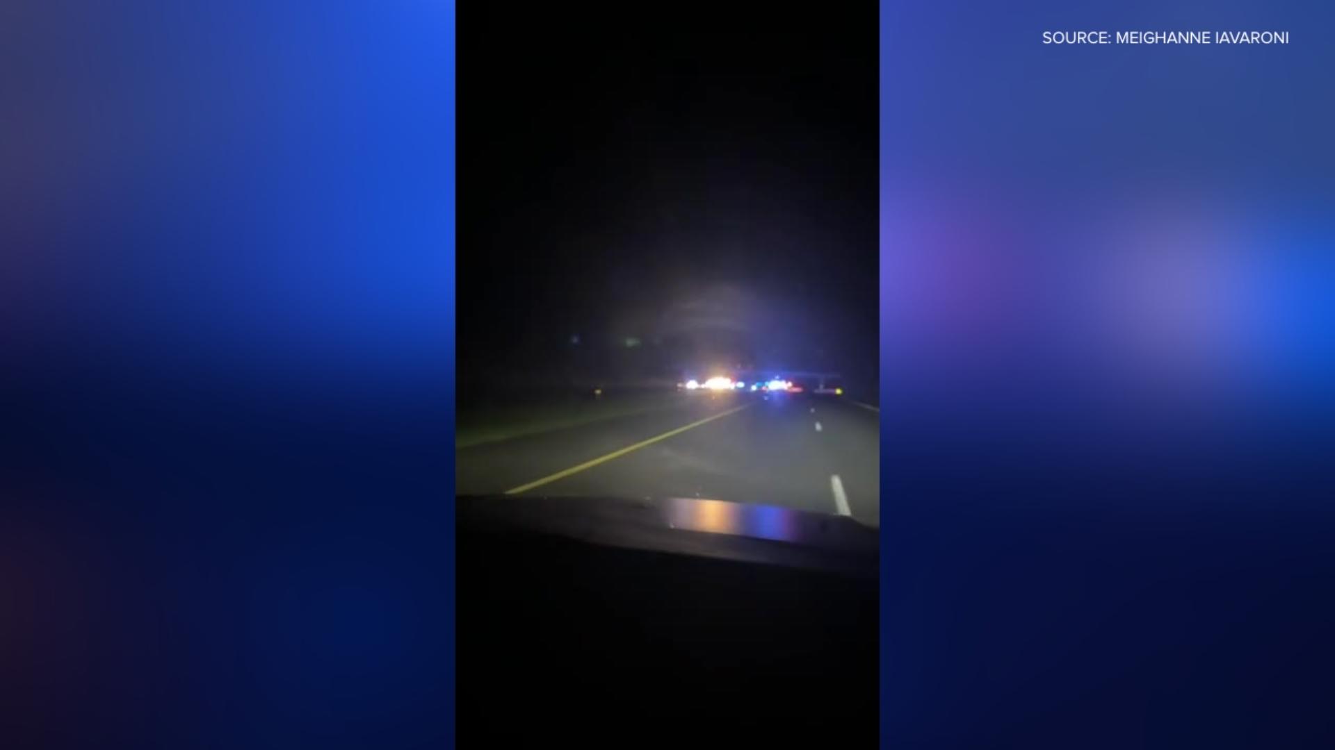 A viewer captured a video of the scene where a North Carolina state trooper was injured in a crash on I-40 in Davie County. (Source: Meighanne Iavaroni)