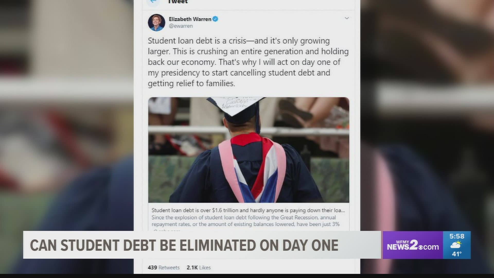 Senator Elizabeth Warren says she would eliminate student debt on the first day. Is that possible?