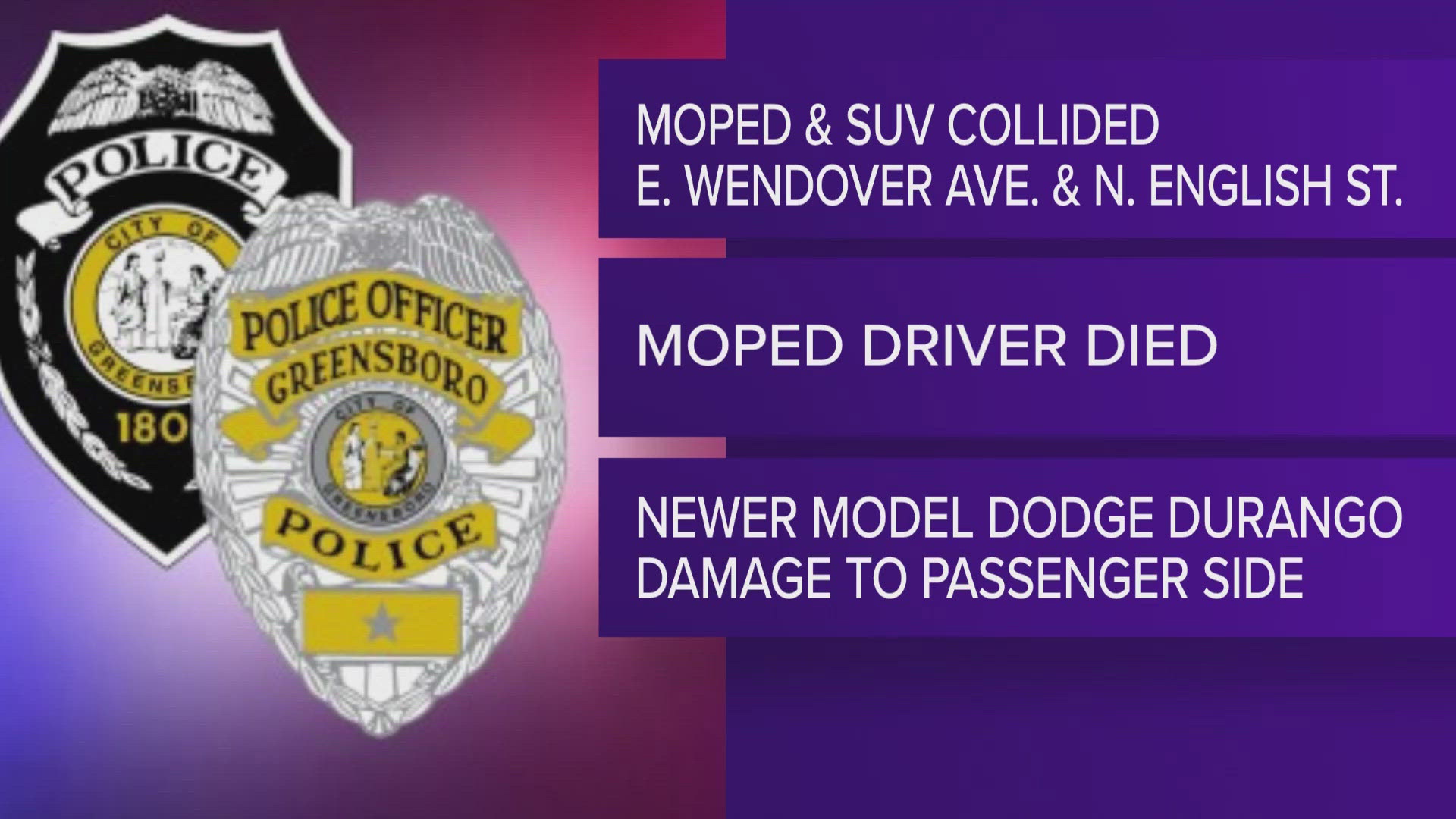 The crash happened at the intersection of East Wendover Ave. and North English St.