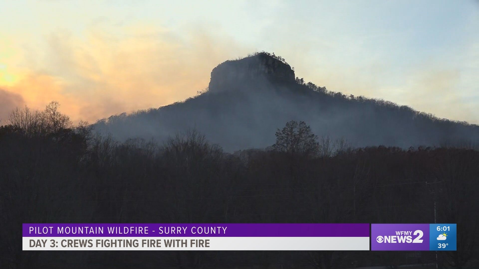 The wildfire on Pilot Mountain continues to grow doubling in size overnight and threatening wildlife.