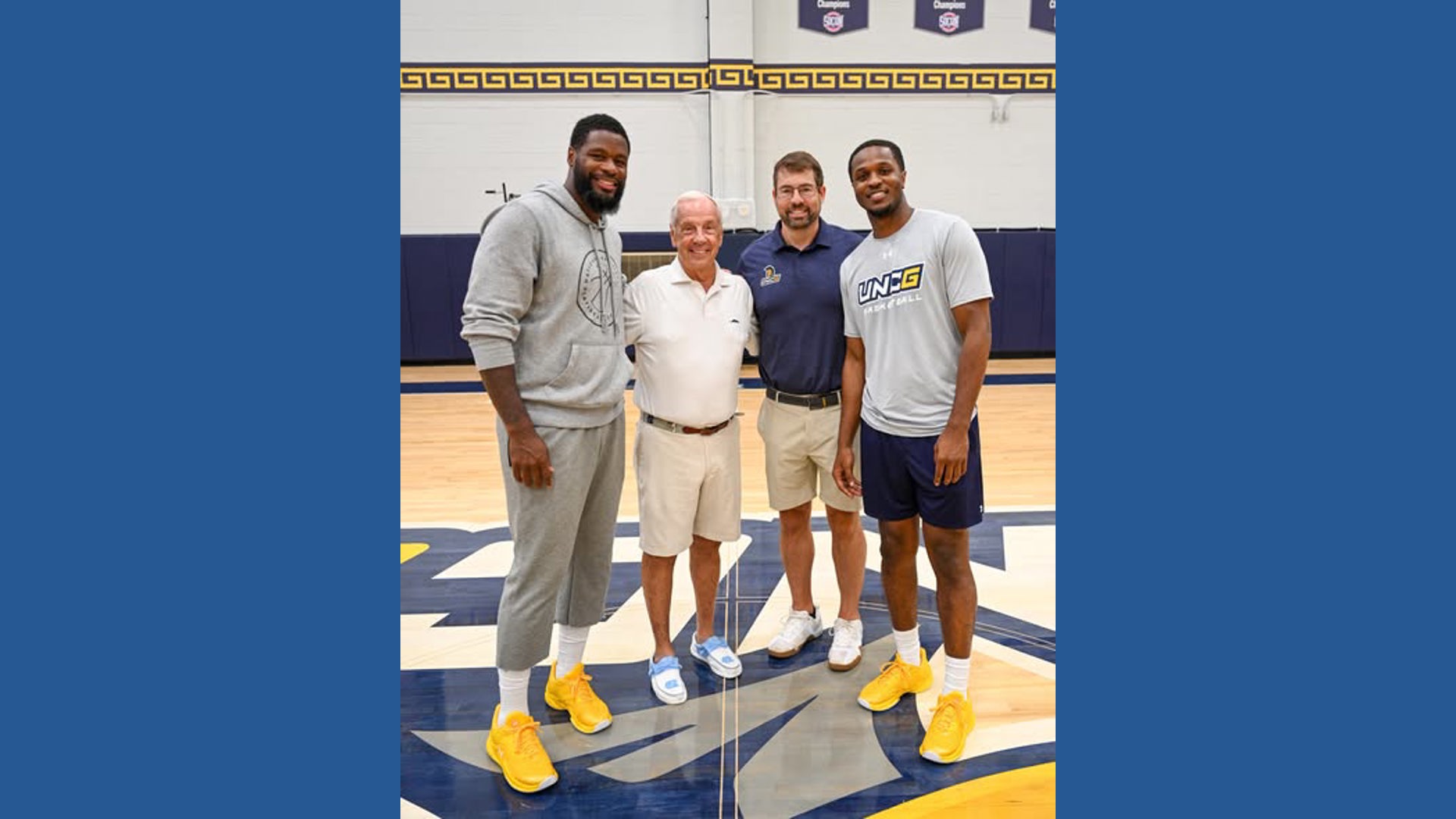 Roy Williams visits UNC Greensboro men's basketball practice Roy Williams visits UNC Greensboro men's basketball practice